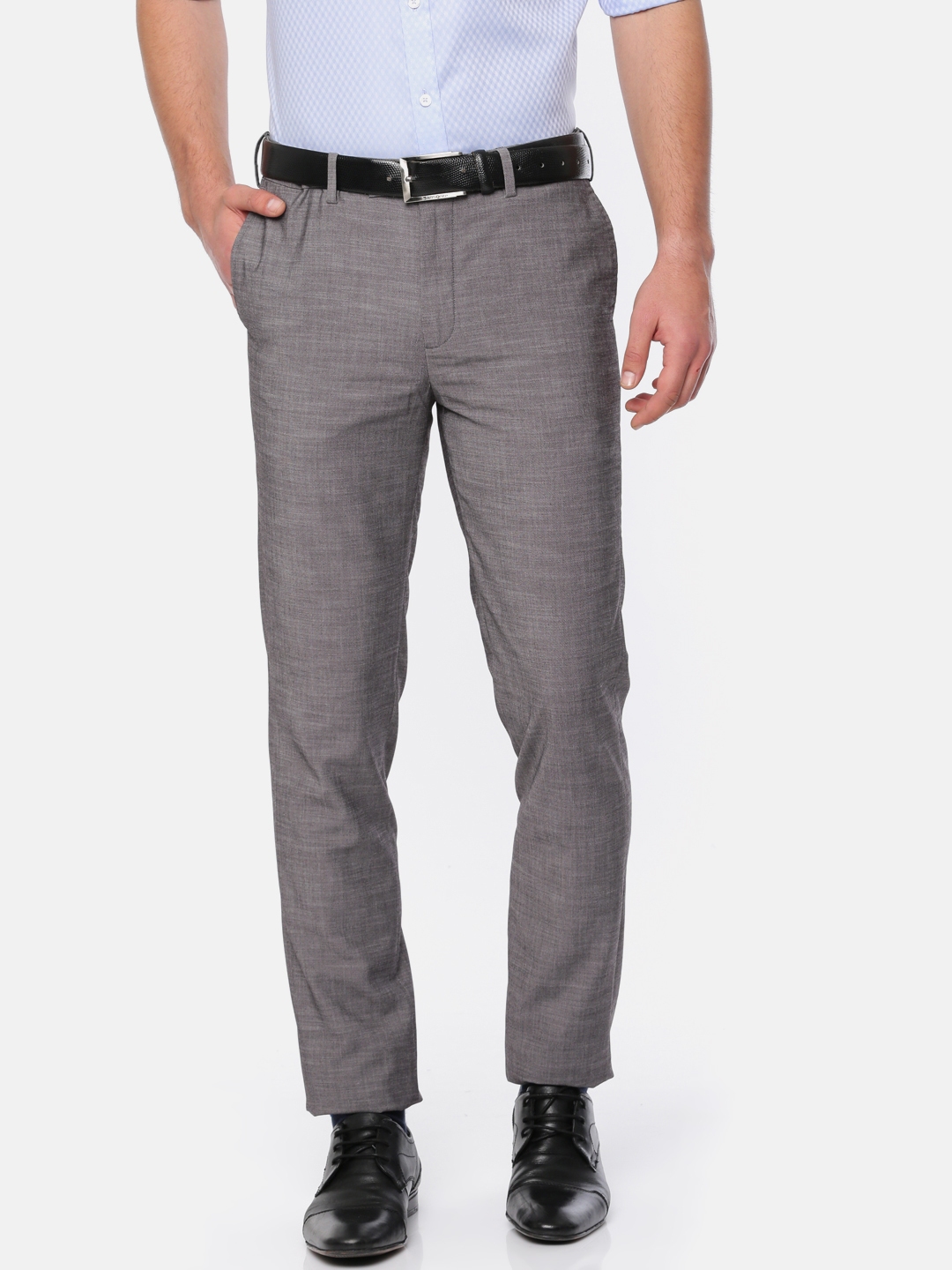 Buy U.S. Polo Assn. Men Grey Super Slim Fit Solid Formal Trousers ...