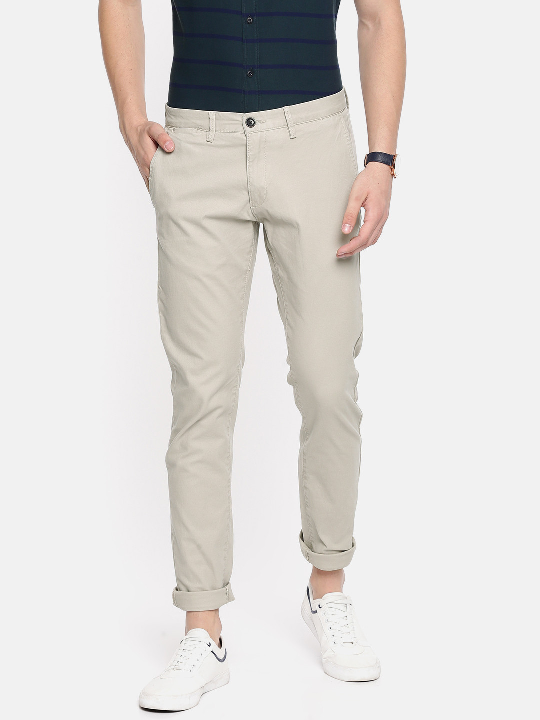 Buy U.S. Polo Assn. Men Beige Slim Fit Solid Regular Trousers - Trousers for Men 7148160 | Myntra