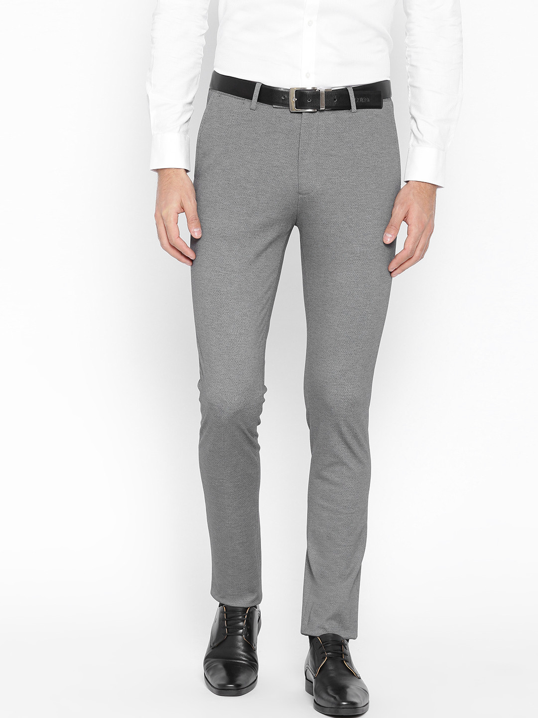 Buy U.S. Polo Assn. Men Grey Slim Fit Self Design Formal Trousers ...