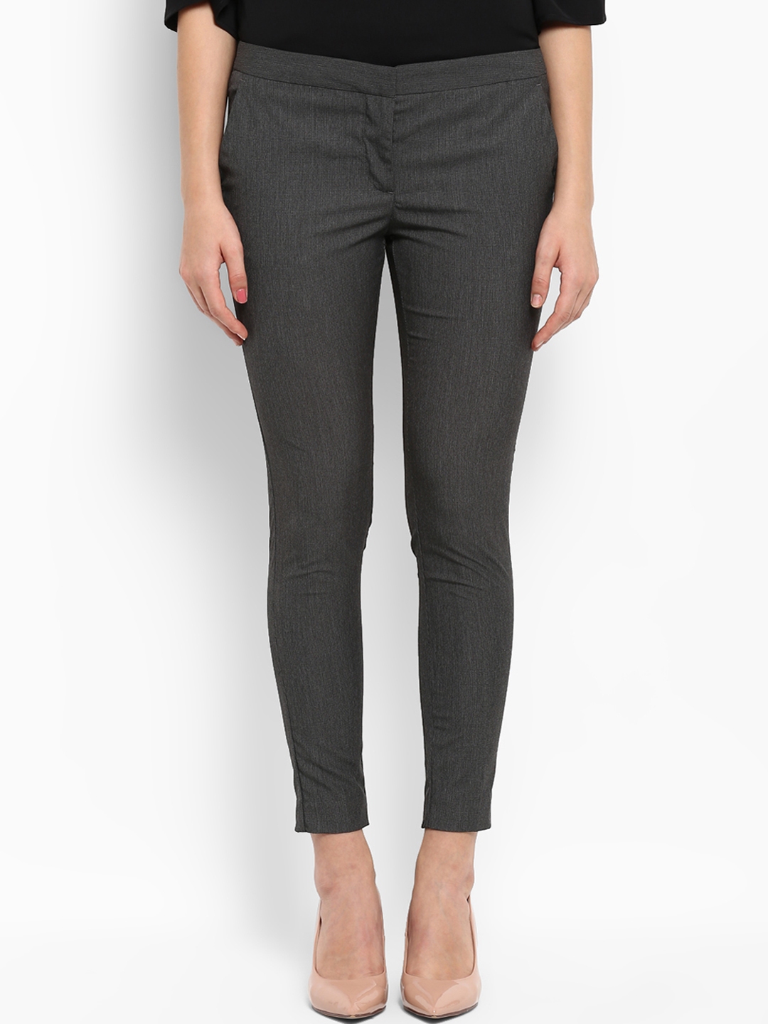 Buy Park Avenue Women Grey Regular Fit Solid Cropped Trousers ...