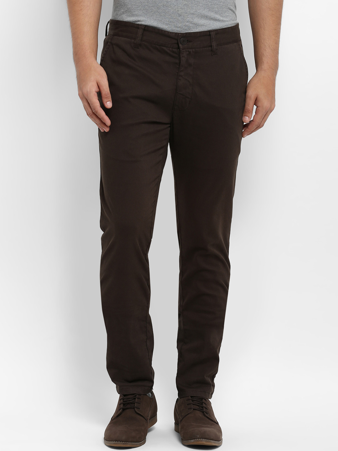 Buy Parx Men Brown Tapered Fit Embellished Regular Trousers - Trousers for Men 7153897 | Myntra