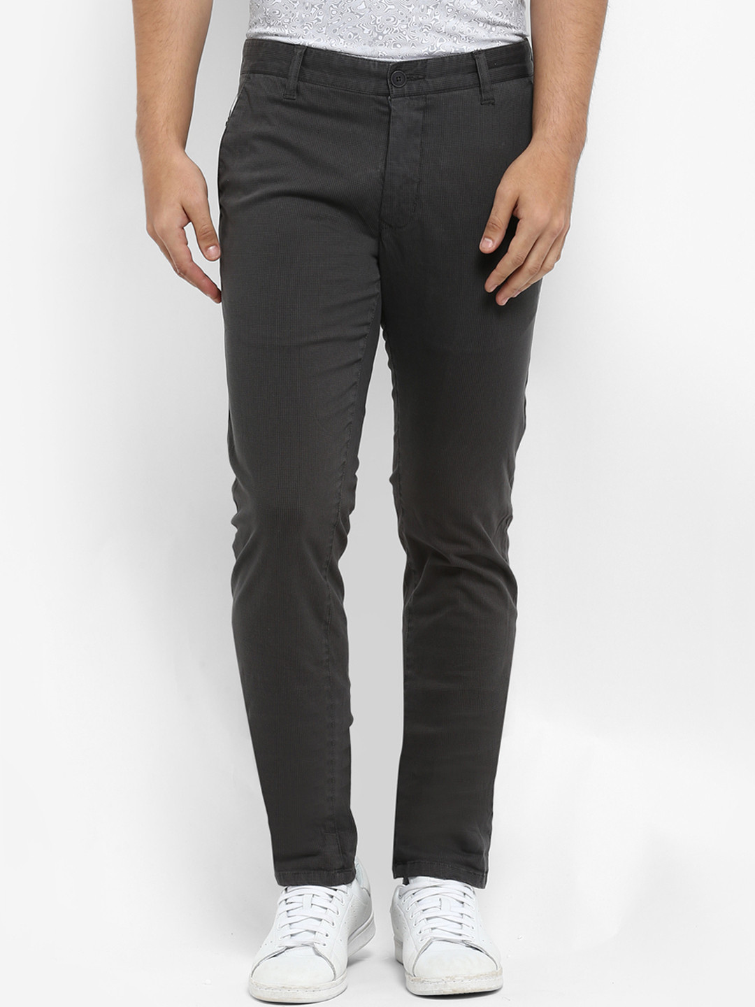Buy Parx Men Grey Tapered Fit Self Design Regular Trousers - Trousers ...