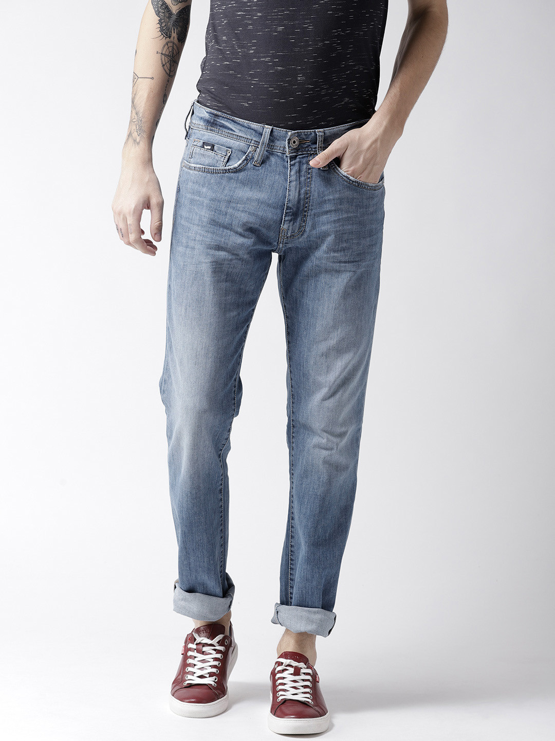 Buy GAS Men Blue Straight Fit Mid Rise Clean Look Stretchable Jeans