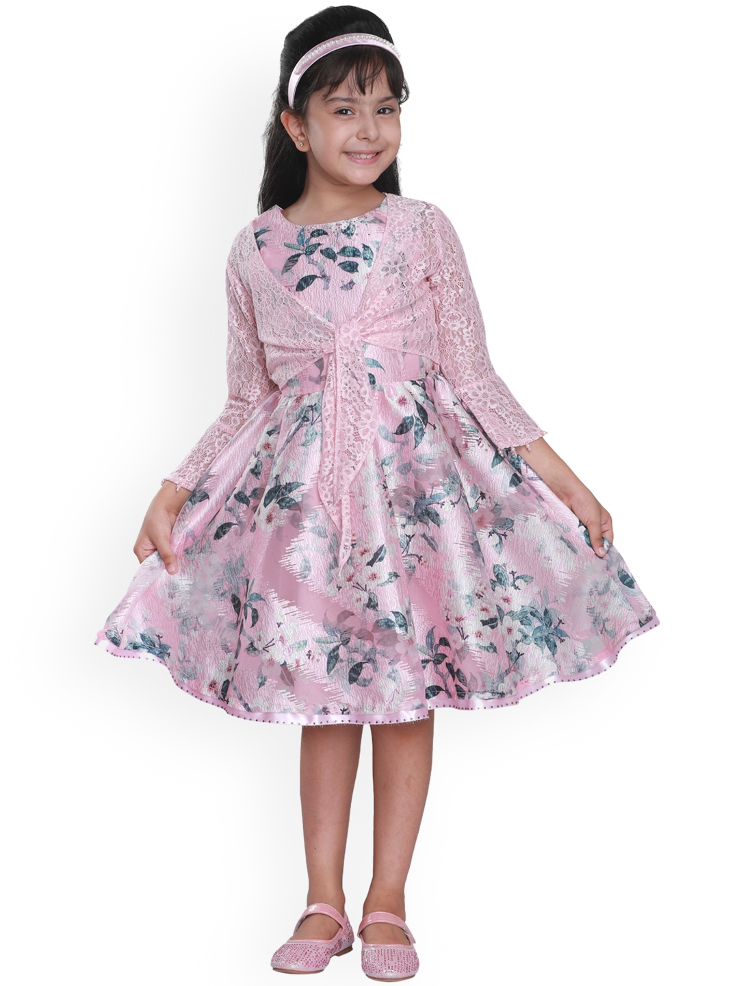 Buy CUTECUMBER Girls Pink Printed Fit And Flare Dress - Dresses for ...