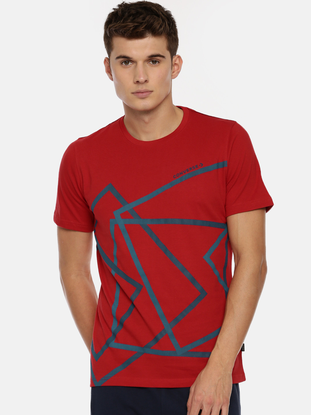 Buy Converse Men Red & Blue Printed Round Neck T Shirt Tshirts for