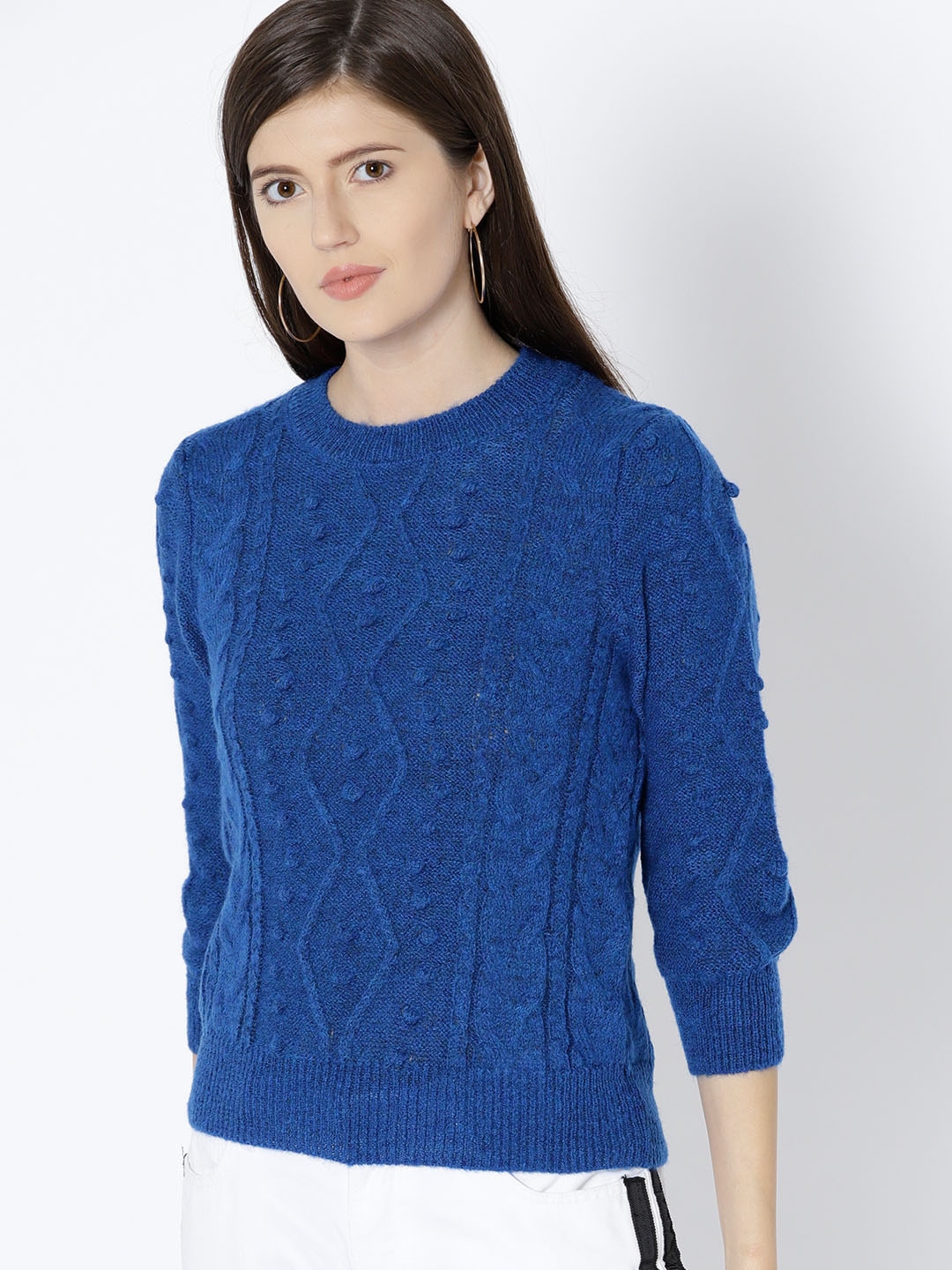 Buy MANGO Women Blue Cable Knit Pullover - Sweaters for Women 7157956 ...