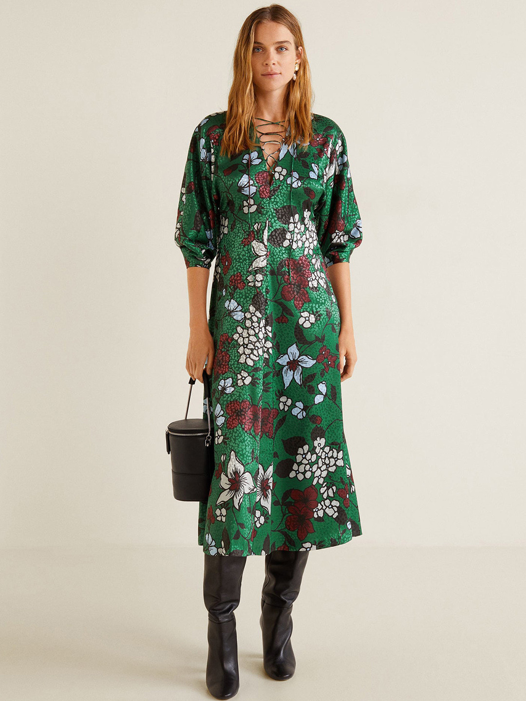 Mango Green Dress 2019 Wrapped Satin Dress Women MANGO China