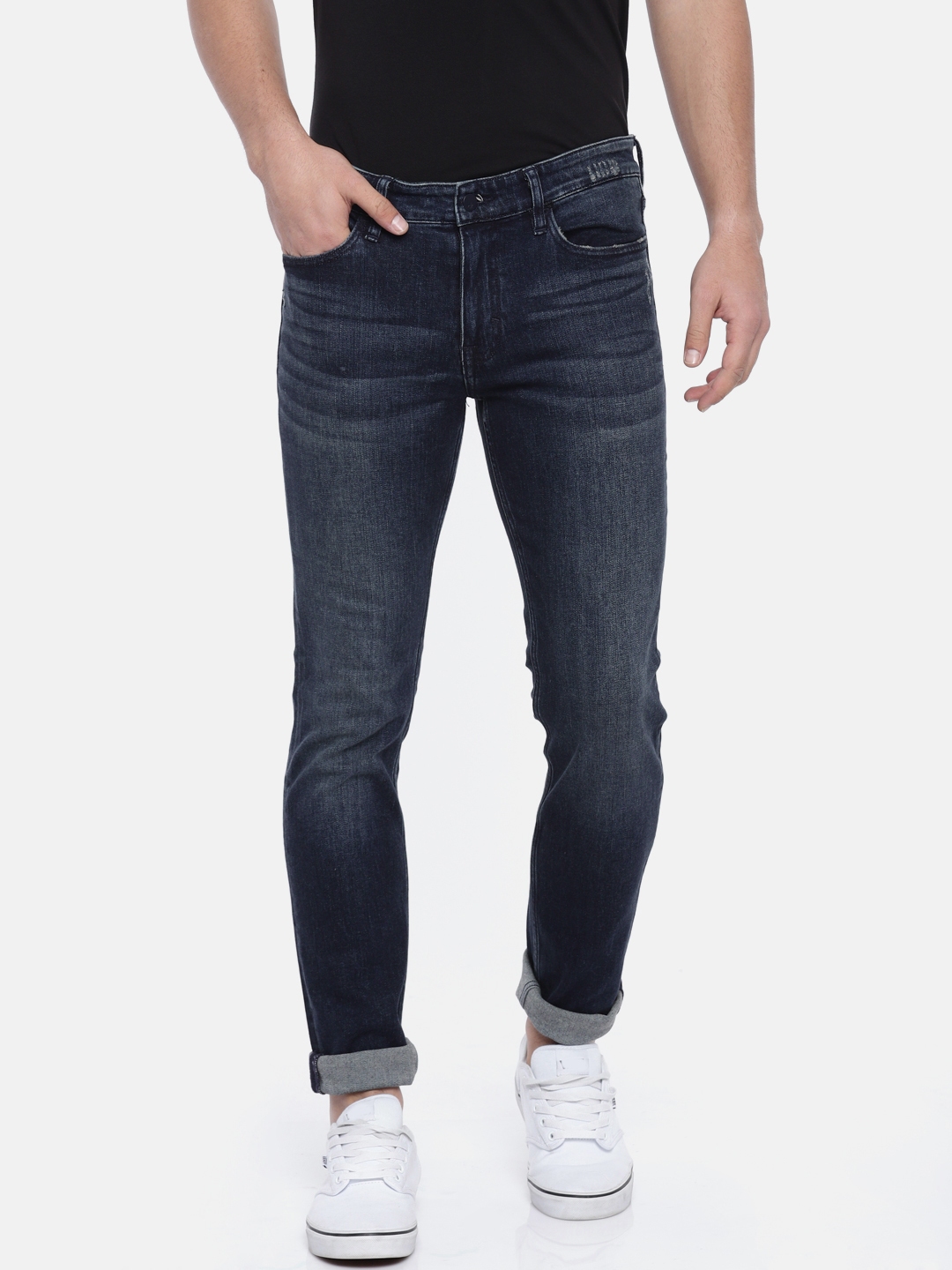 Buy Calvin Klein Jeans Men Blue Skinny Fit Mid Rise Low Distress ...