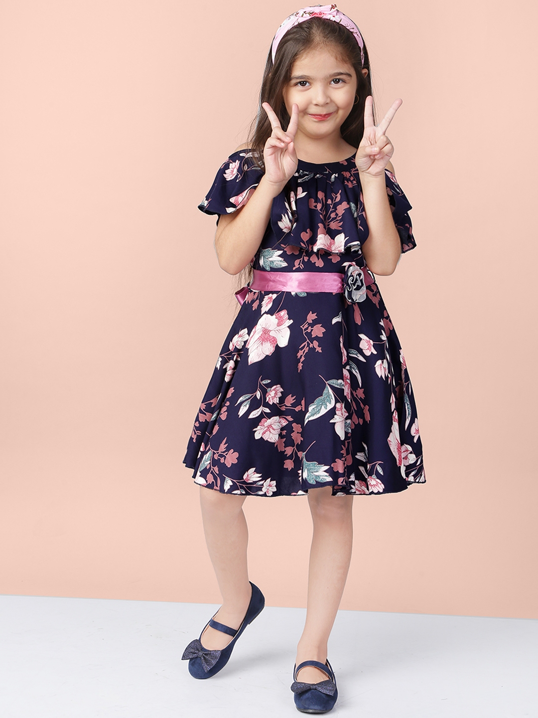 Buy Naughty Ninos Girls Navy Blue Printed Fit And Flare Dress - Dresses ...