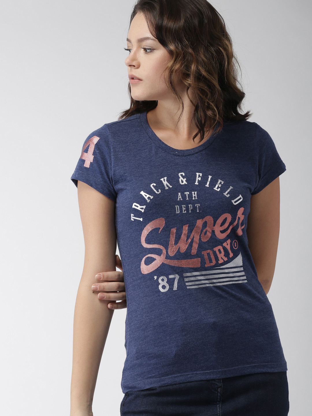 Buy Superdry Women Navy Blue Printed Round Neck T Shirt Tshirts for