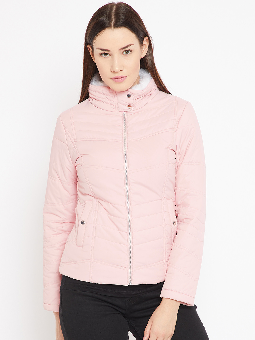 Buy METTLE Women Pink Solid Quilted Jacket Jackets for Women 7162207