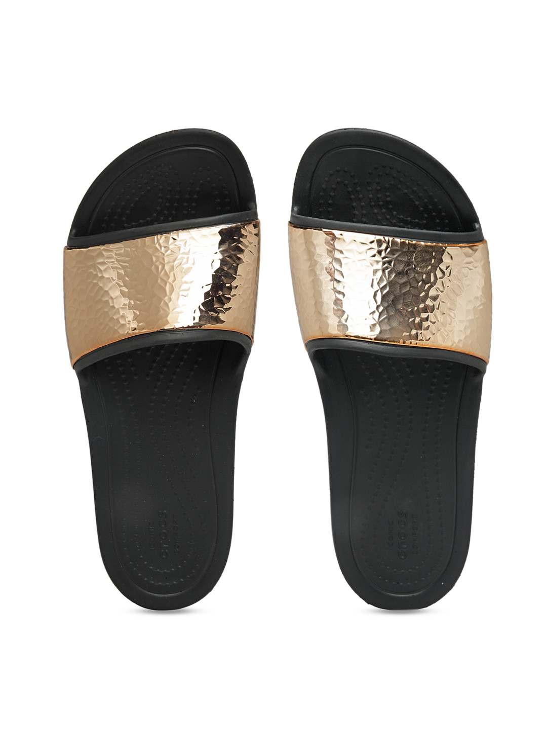 Buy Crocs Sloane Women Black Gold Toned Solid Sliders - Flip Flops for Women 7162596 | Myntra