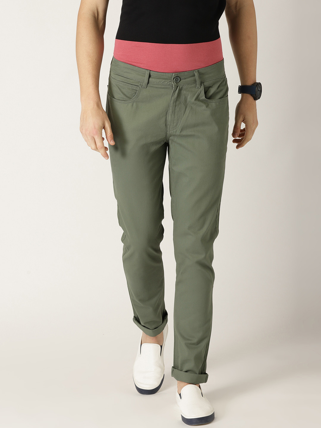 Buy United Colors Of Benetton Men Olive Green Slim Fit Solid Trousers - Trousers for Men 7176363 