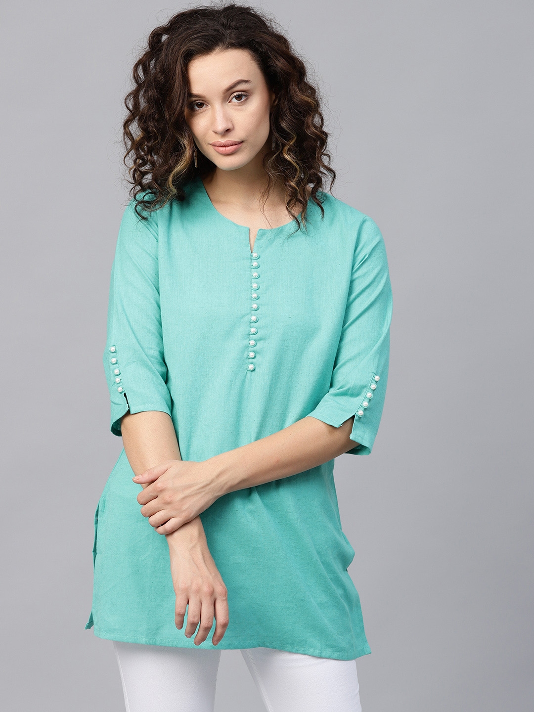 Buy Shree Turquoise Green Solid Tunic - Tunics for Women 7177181 | Myntra