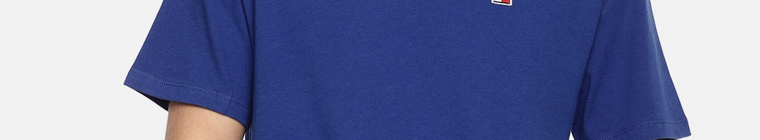 Buy Tommy Hilfiger Men Blue Solid Round Neck Pure Cotton T Shirt ...