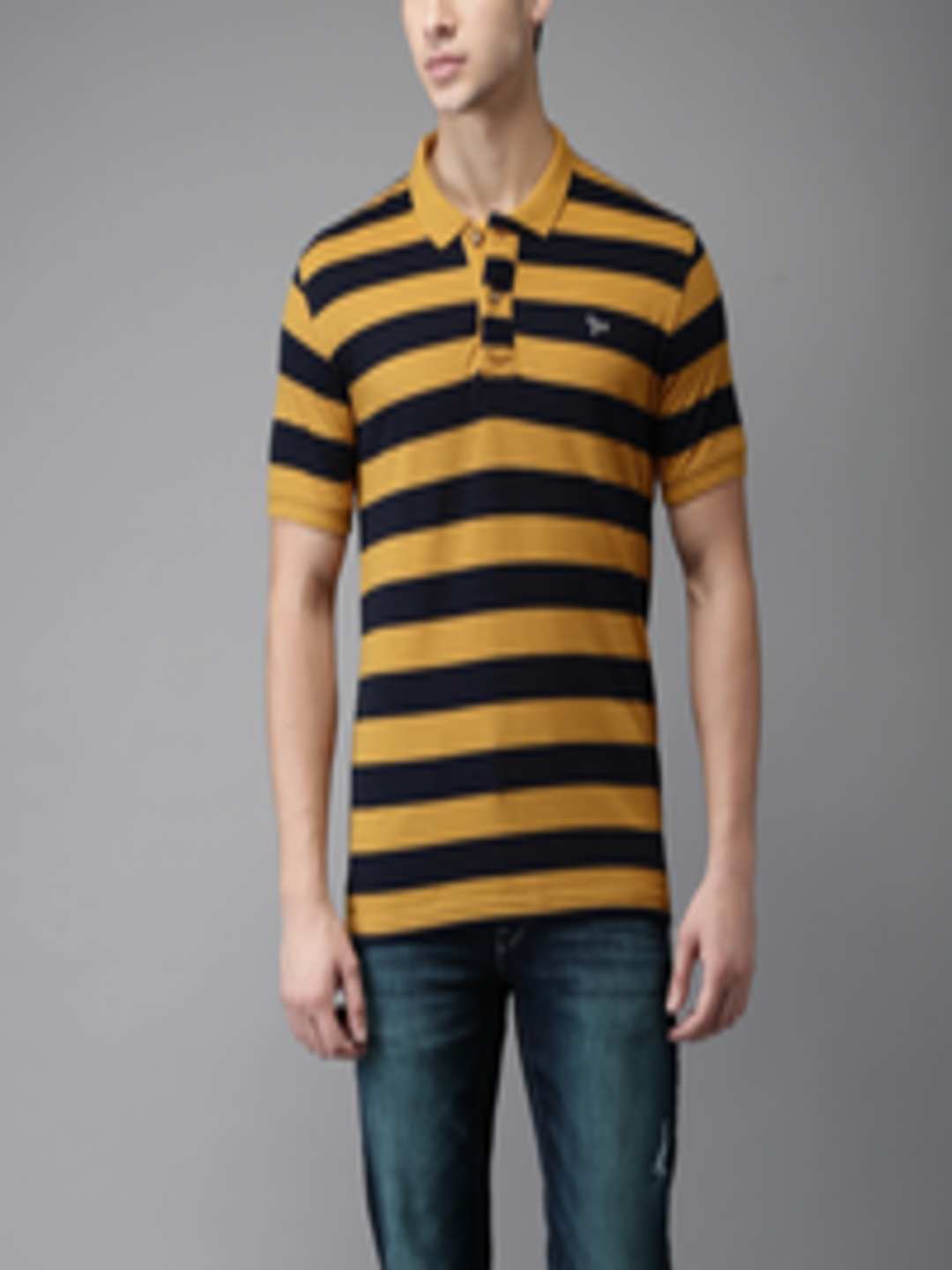 Buy Flying Machine Men Yellow & Navy Striped Polo T Shirt - Tshirts for ...