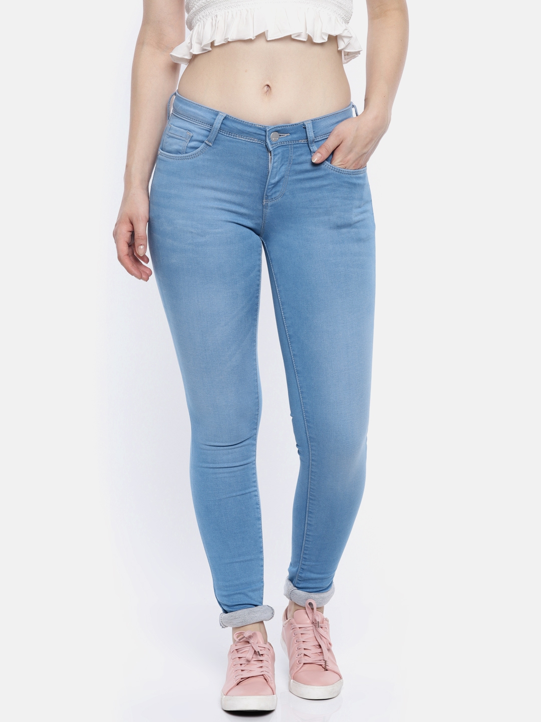 Buy Kraus Jeans Women K3006 Blue Skinny Fit Mid Rise Clean Look ...