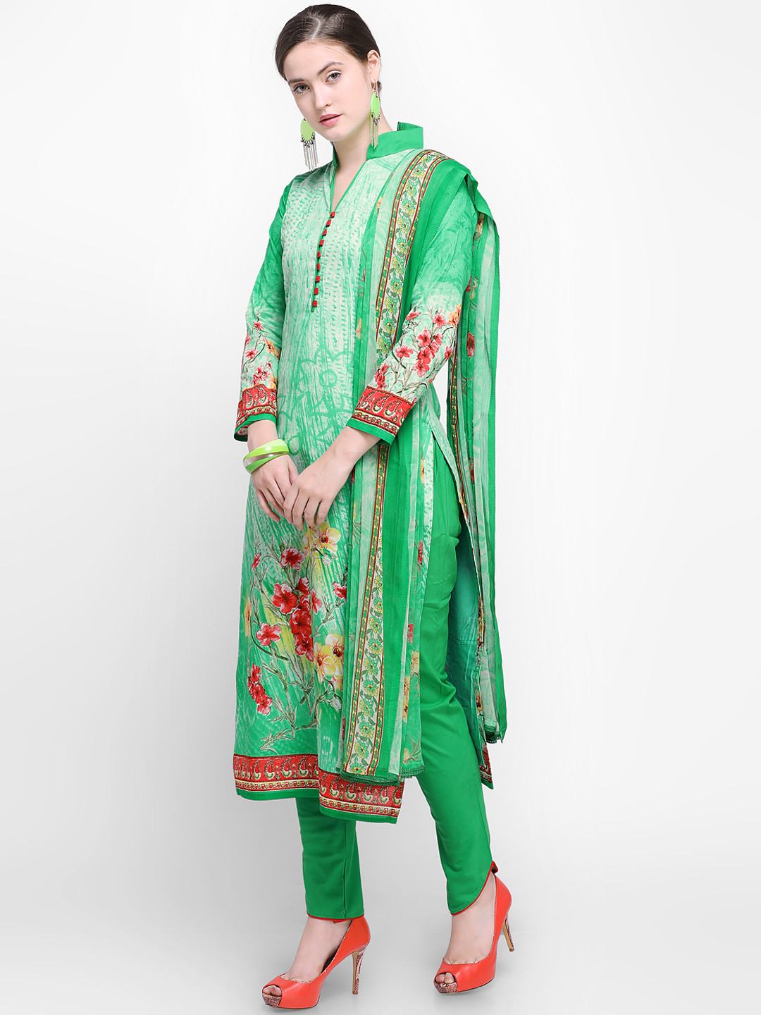 Buy Inddus Green Pure Cotton Unstitched Dress Material Dress Material for Women 7181716 Myntra