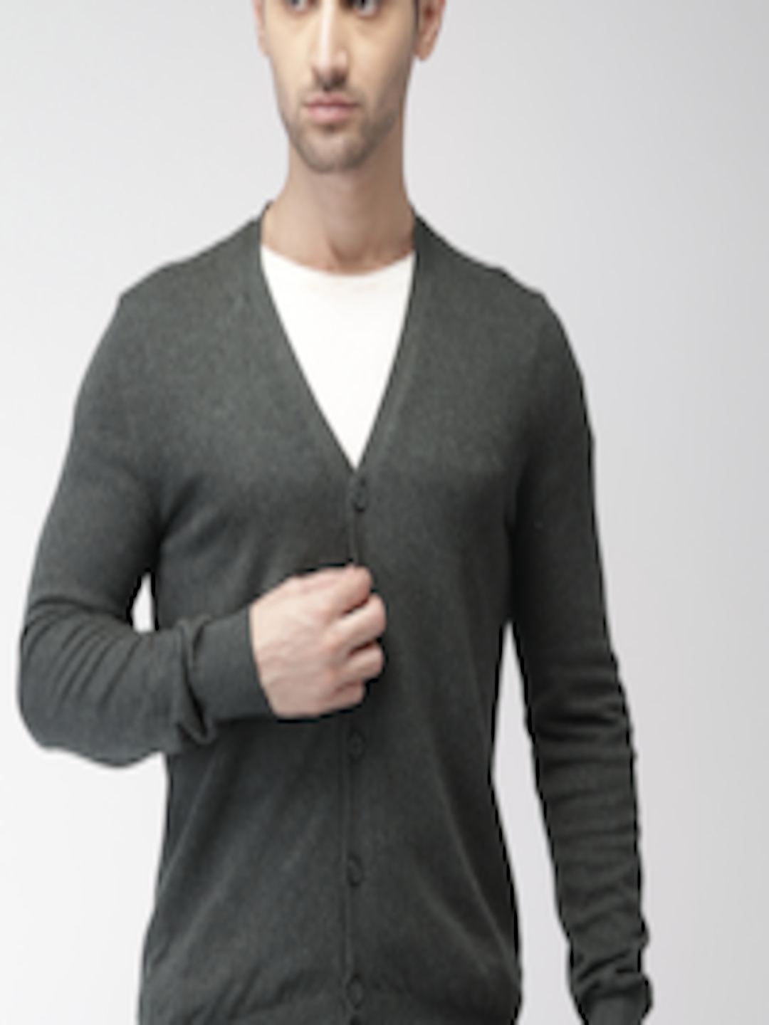 Buy Celio Men Charcoal Grey Solid Cardigan - Sweaters for Men 7182296 ...