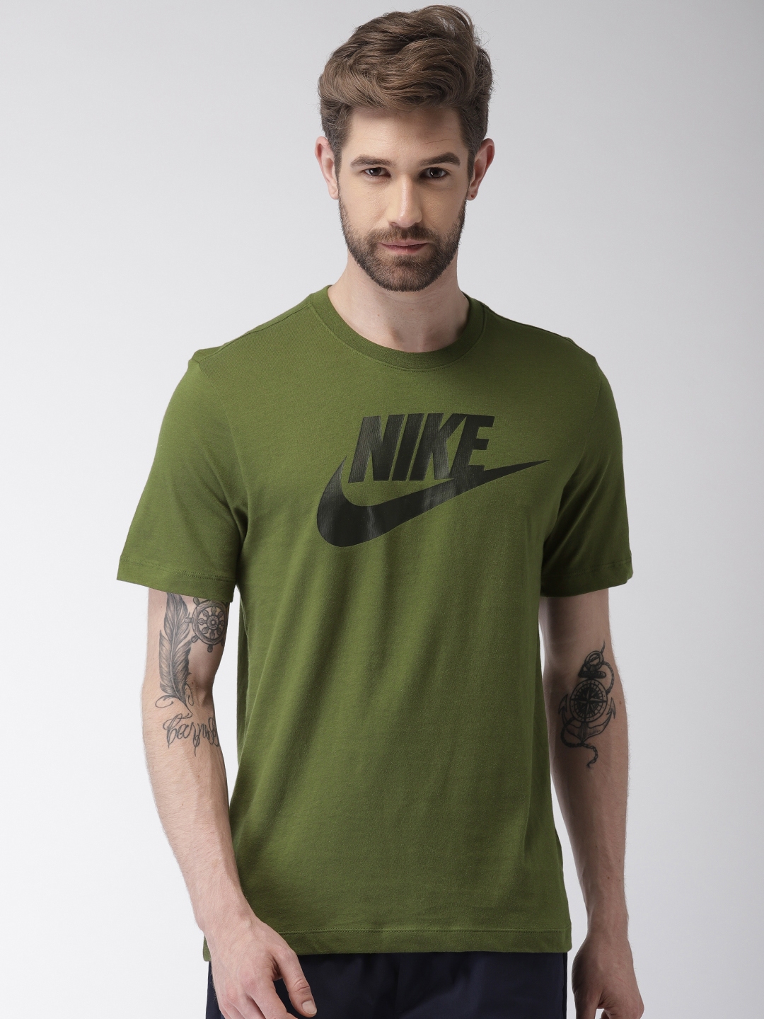 Buy Nike Men Olive Green Printed AS M NSW TEE FUTURA ICON Pure Cotton T ...