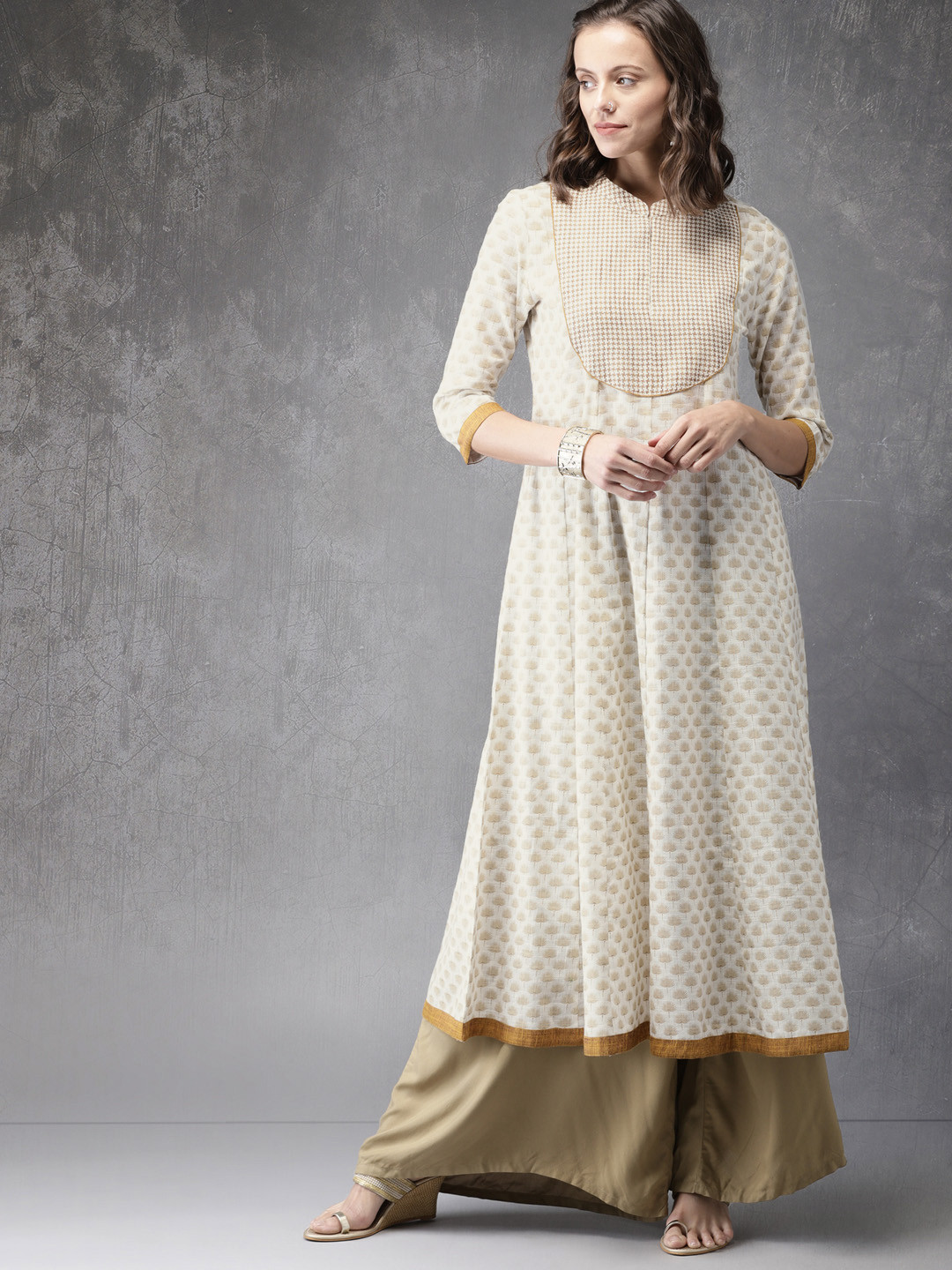 Women's White Printed Anarkali Kurta