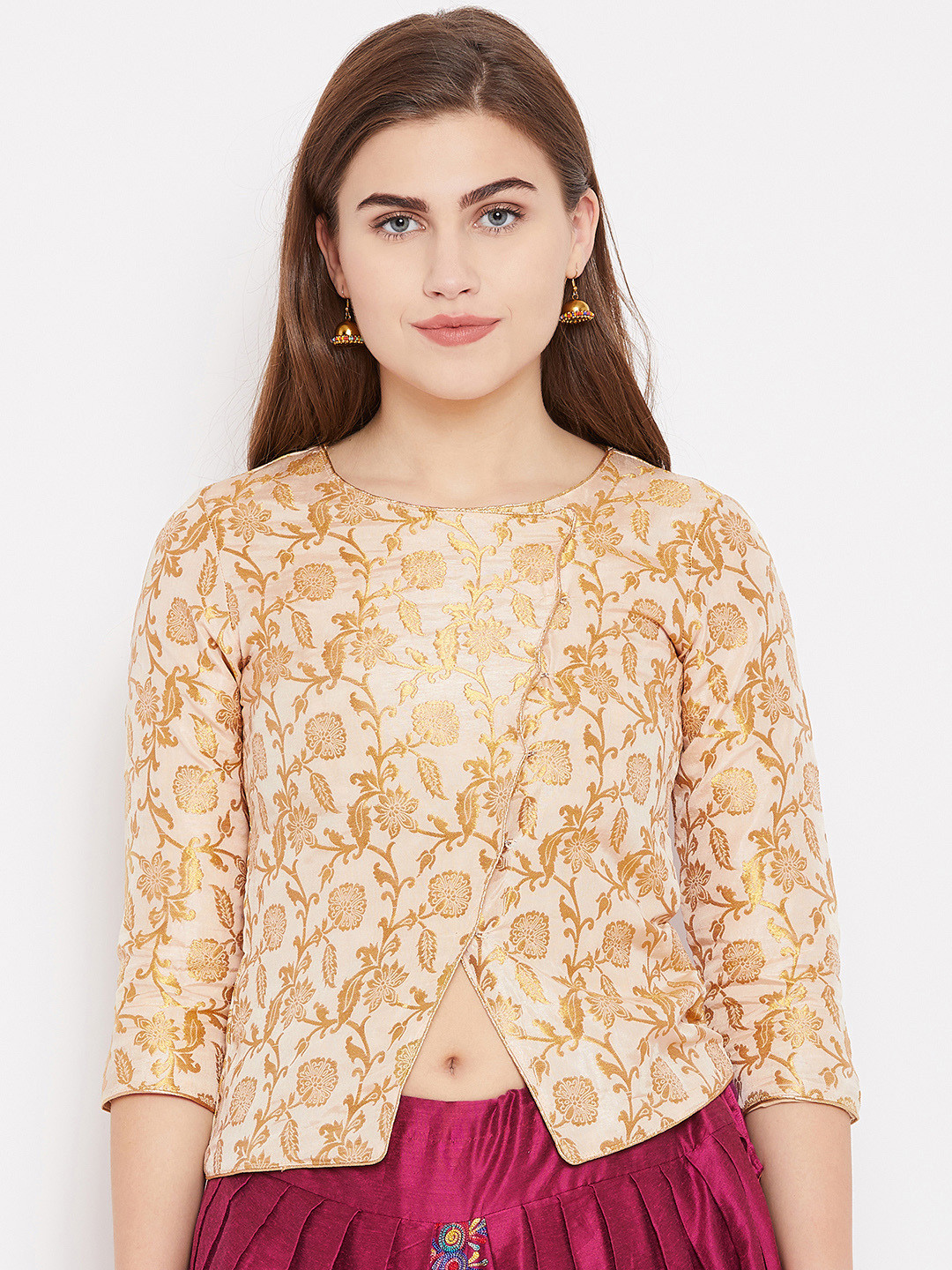 Buy Rangriti Women Beige & Golden Self Design Ethnic Wrap ...