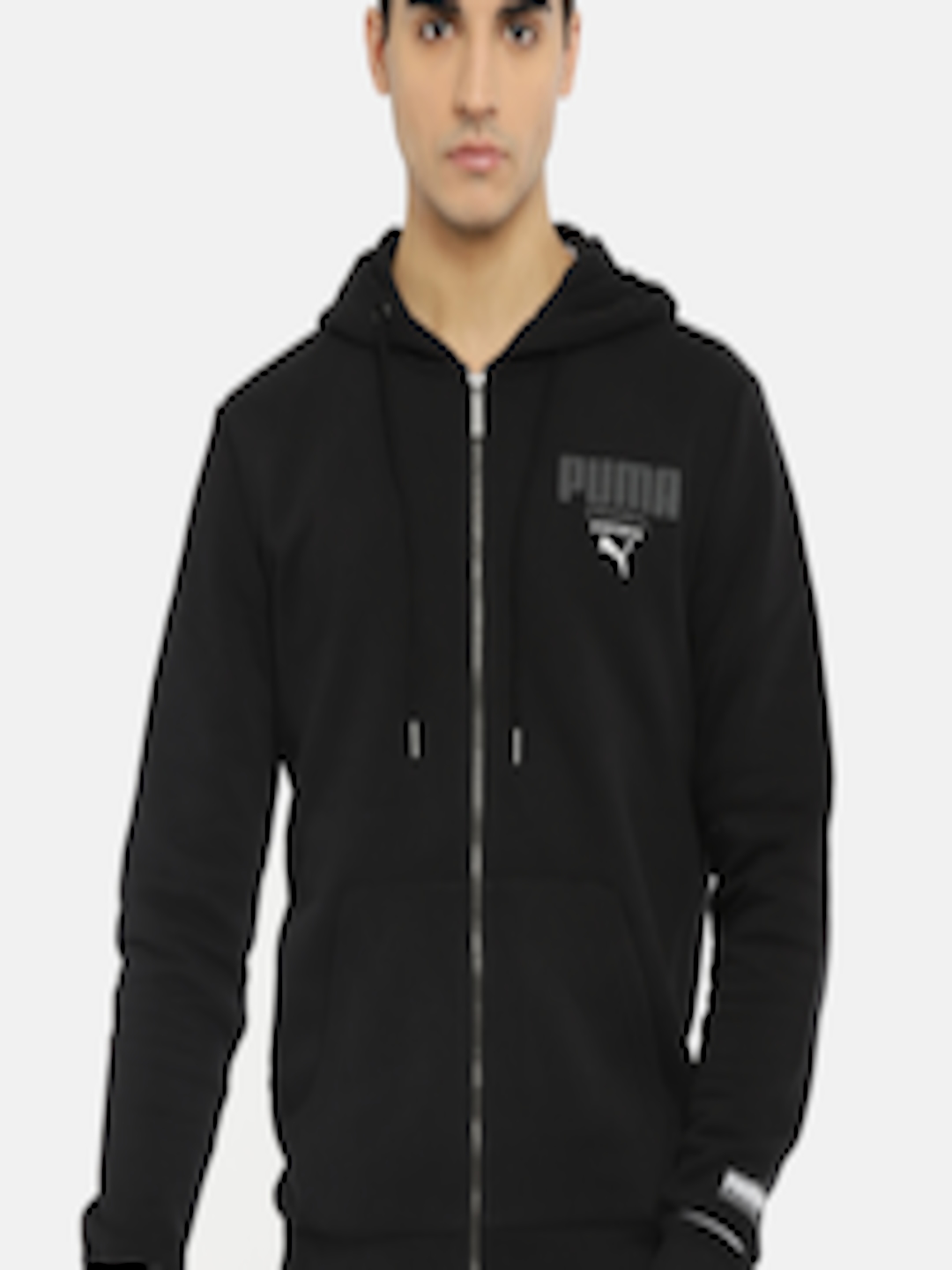 Buy Puma Black Athletics FZ Hoody Regular Fit Hooded Track Sweatshirt ...