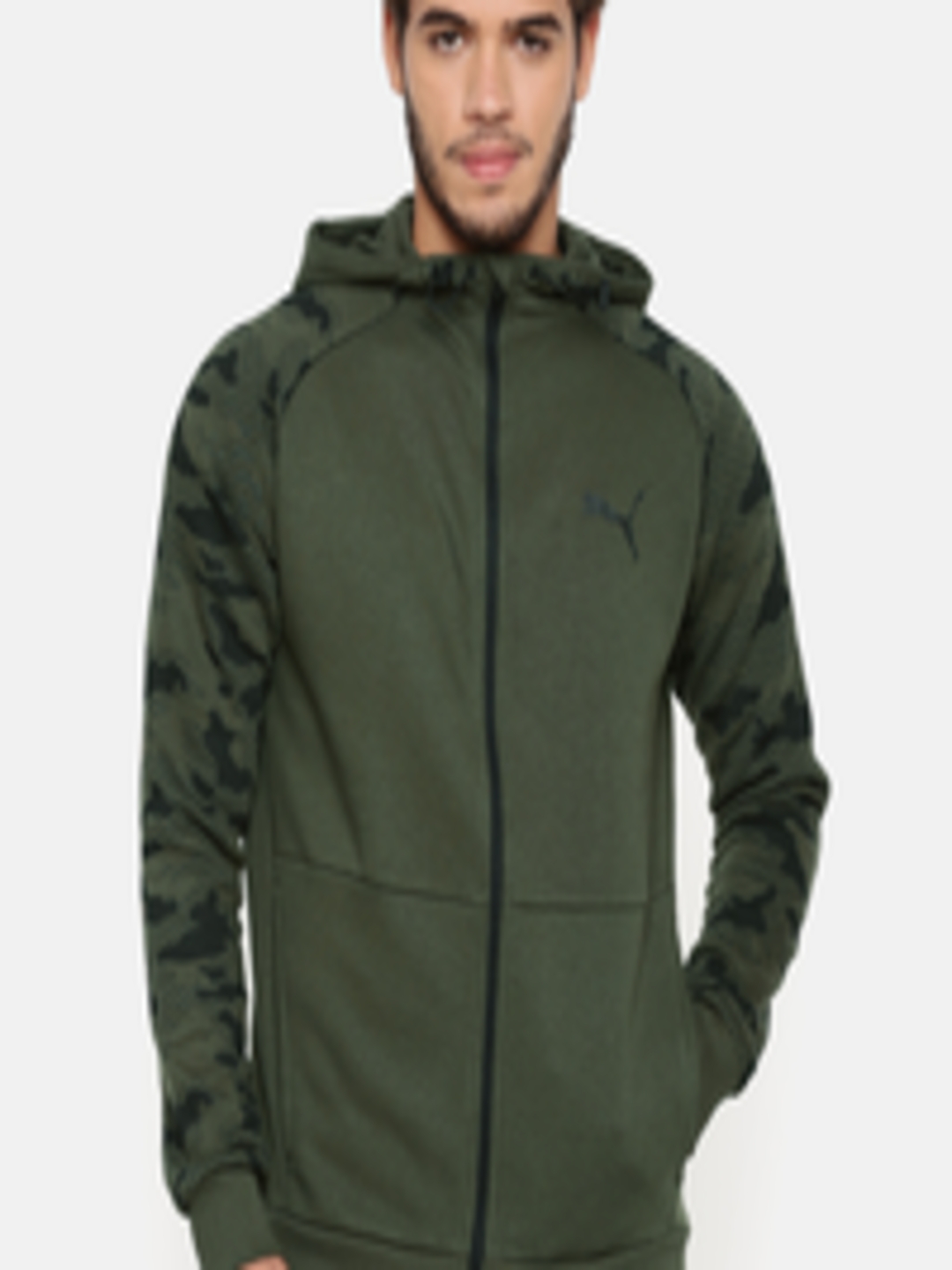 Buy Puma Men Olive Green Solid Relaxed Fit Modern Sports FZ Hoody FL ...
