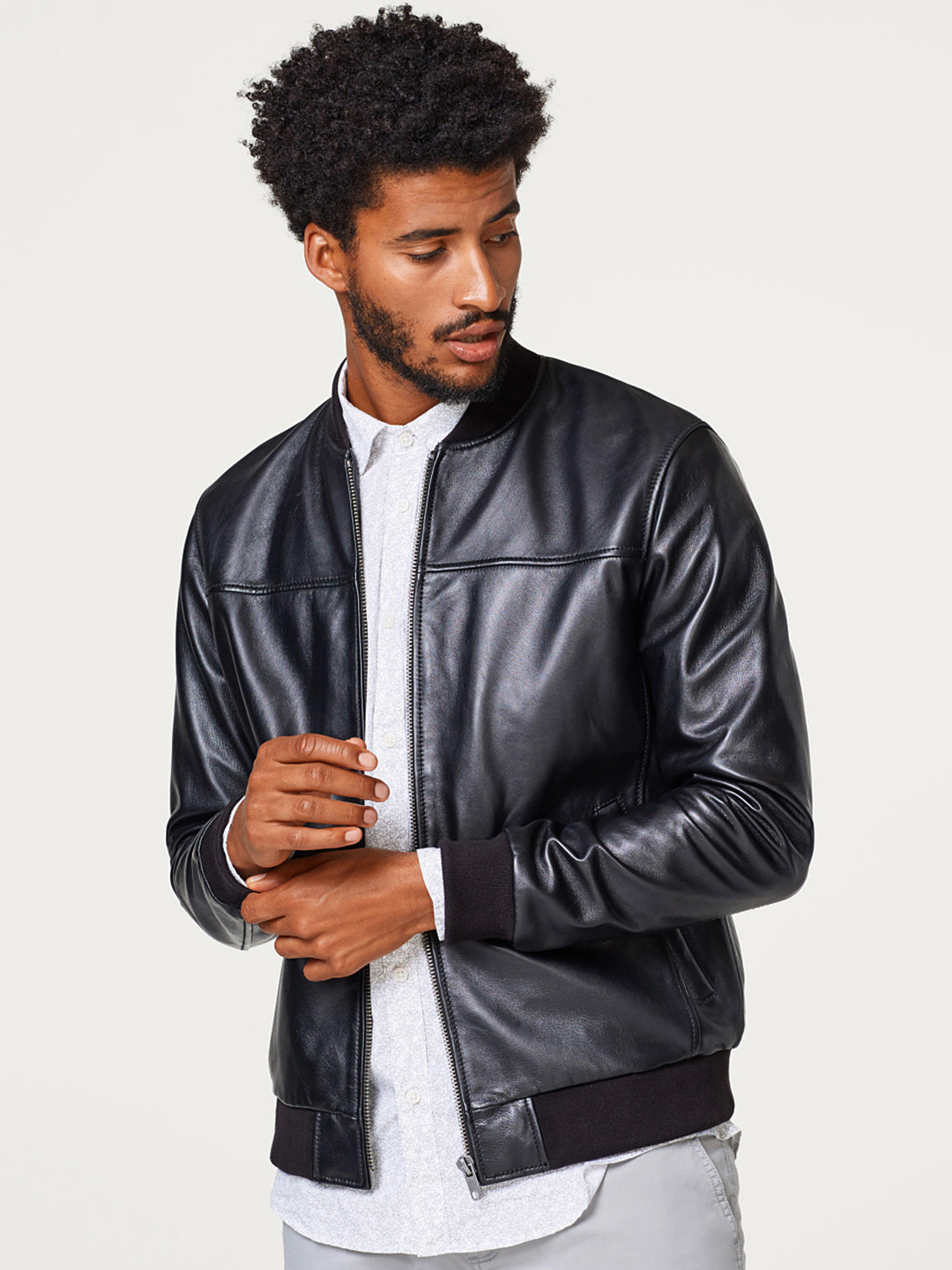 Buy ESPRIT Men Black Solid Leather Jacket Jackets for Men 7195851