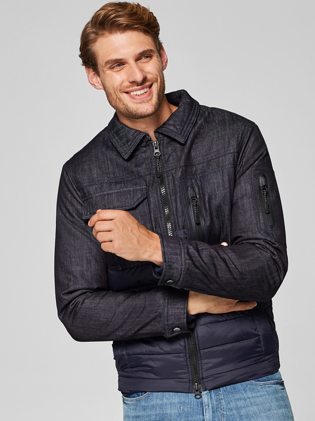 Buy ESPRIT Men Navy Blue Solid Padded Jacket Jackets for Men 7195903