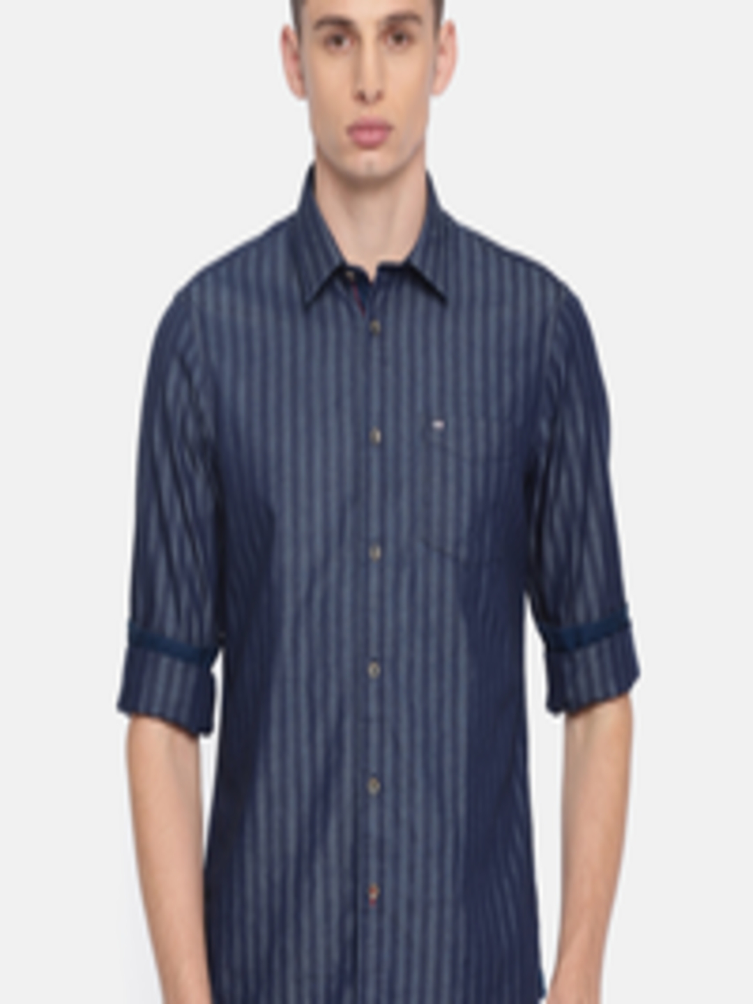 Buy Arrow Sport Men Navy Blue Slim Fit Striped Casual Shirt - Shirts ...