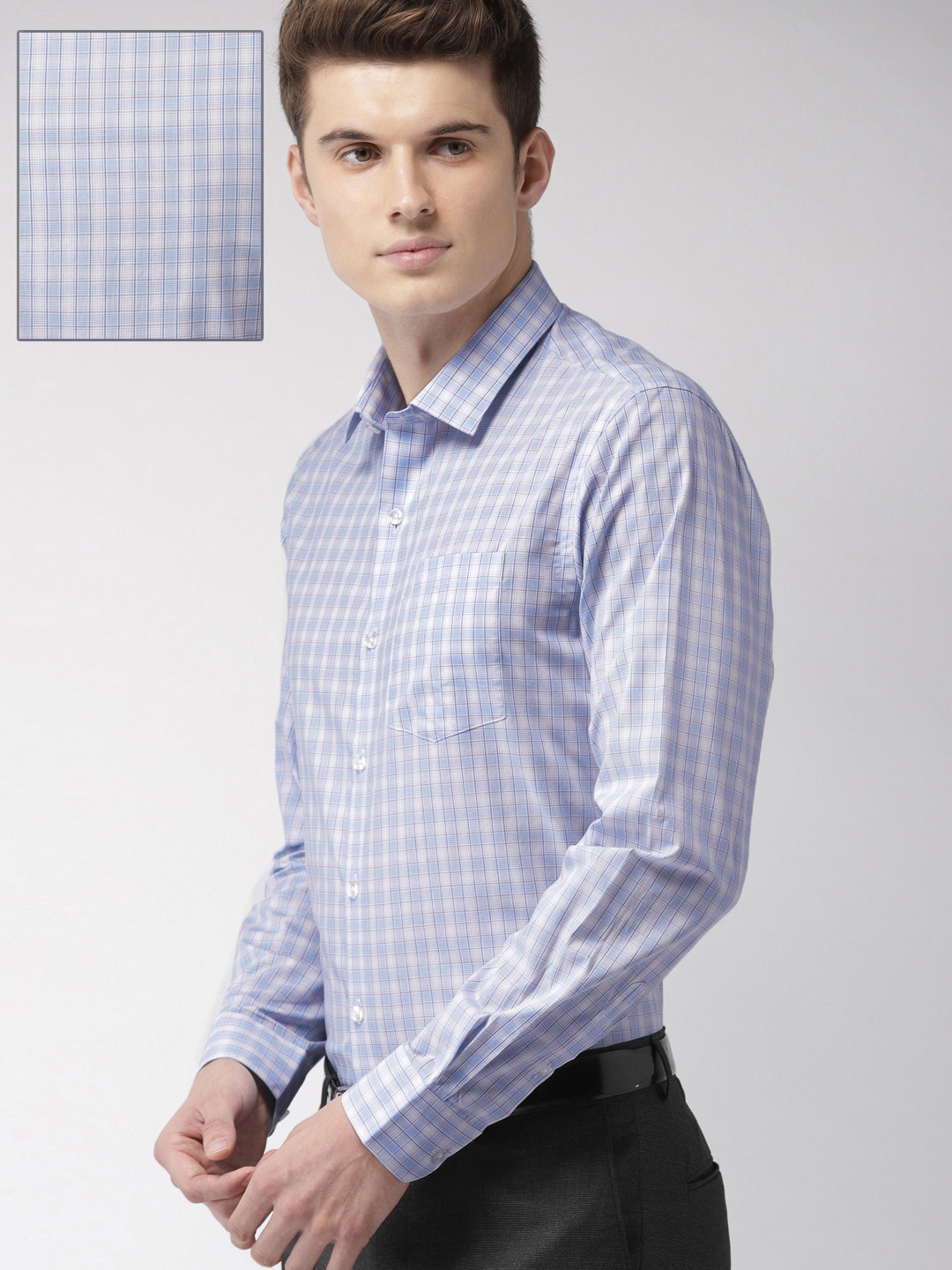 Buy Arrow Men Blue & Off White Premium Slim Fit Checked Formal Shirt