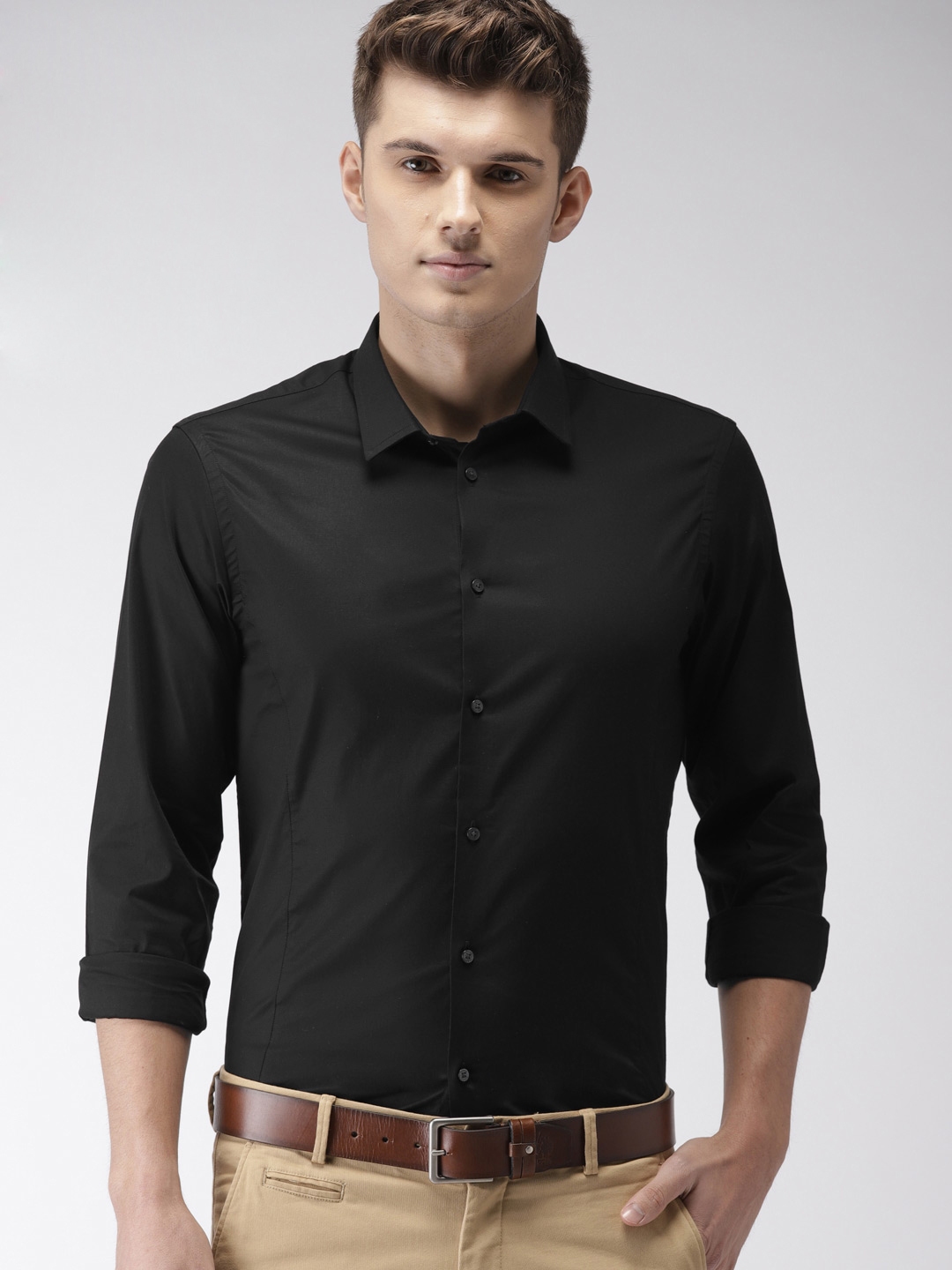 Buy Arrow New York Men Black Snug Regular Fit Solid Formal Shirt ...
