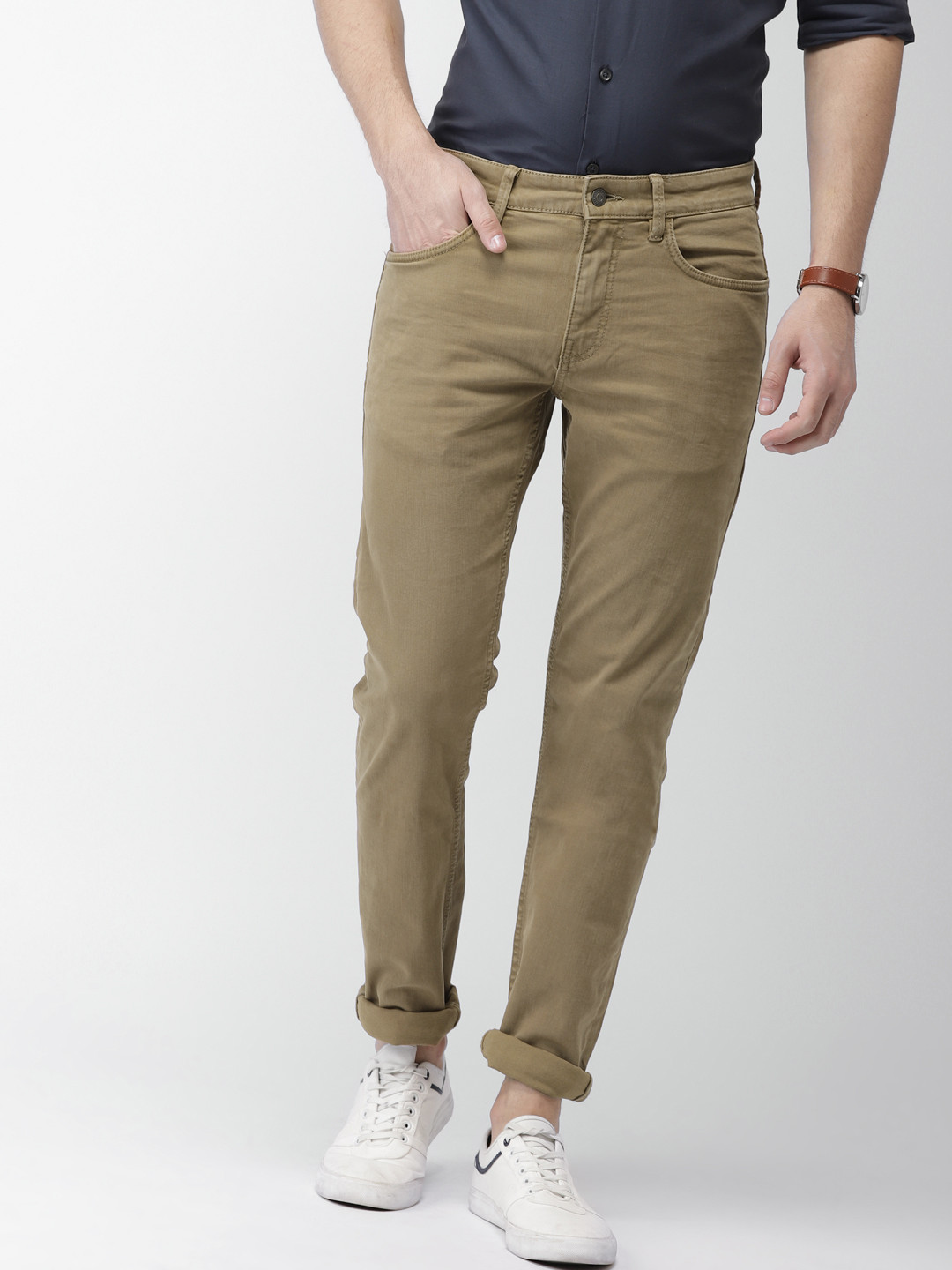 Buy Celio Men Brown Straight Fit Mid Rise Clean Look Coloured Jeans