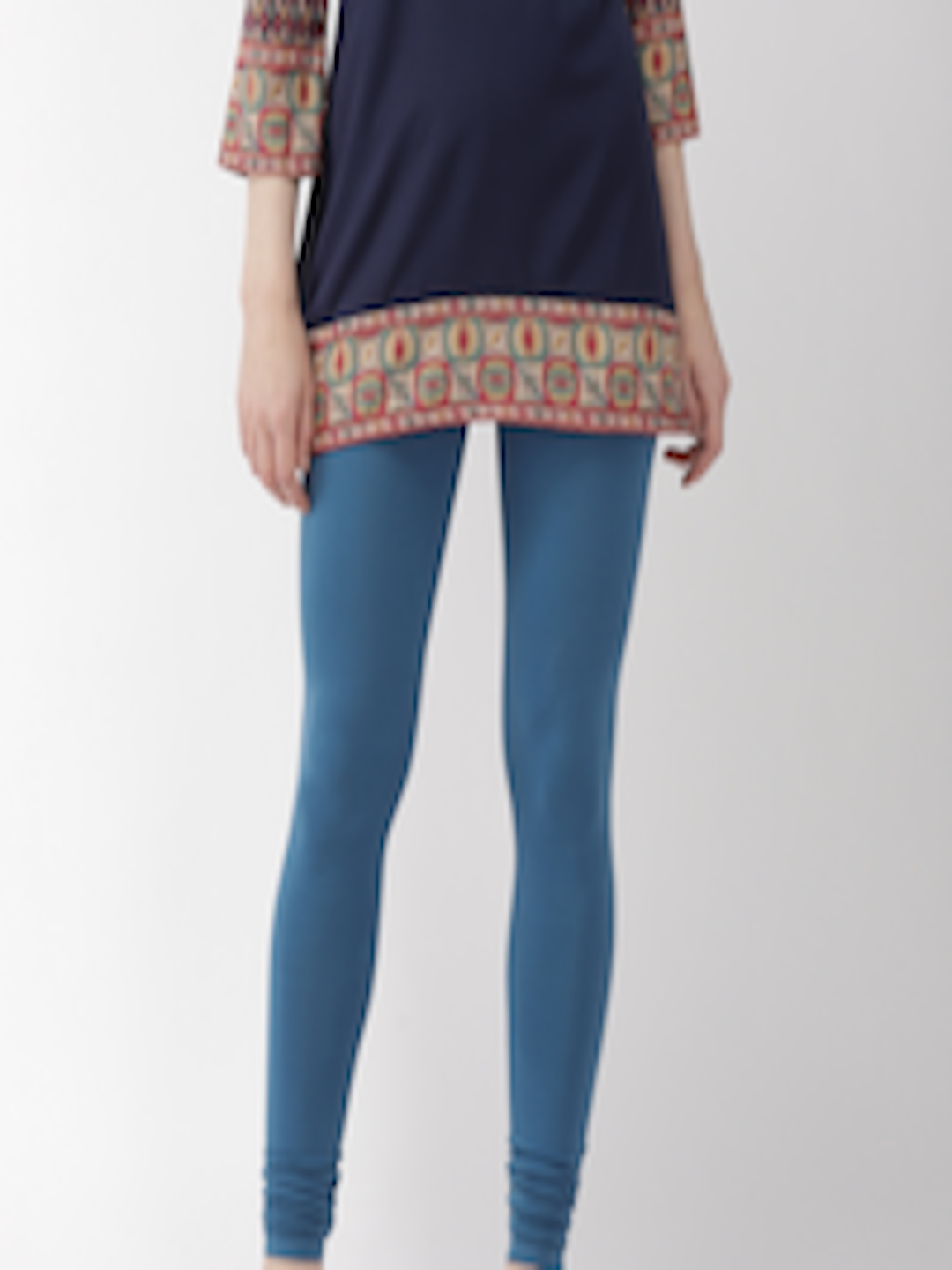 Buy Go Colors Women Blue Solid Churidar Length Leggings - Leggings for ...