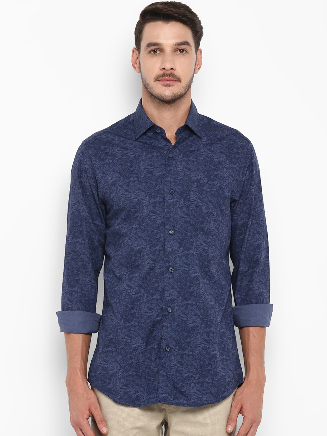 Men's Navy Blue Comfort Printed Casual Shirt