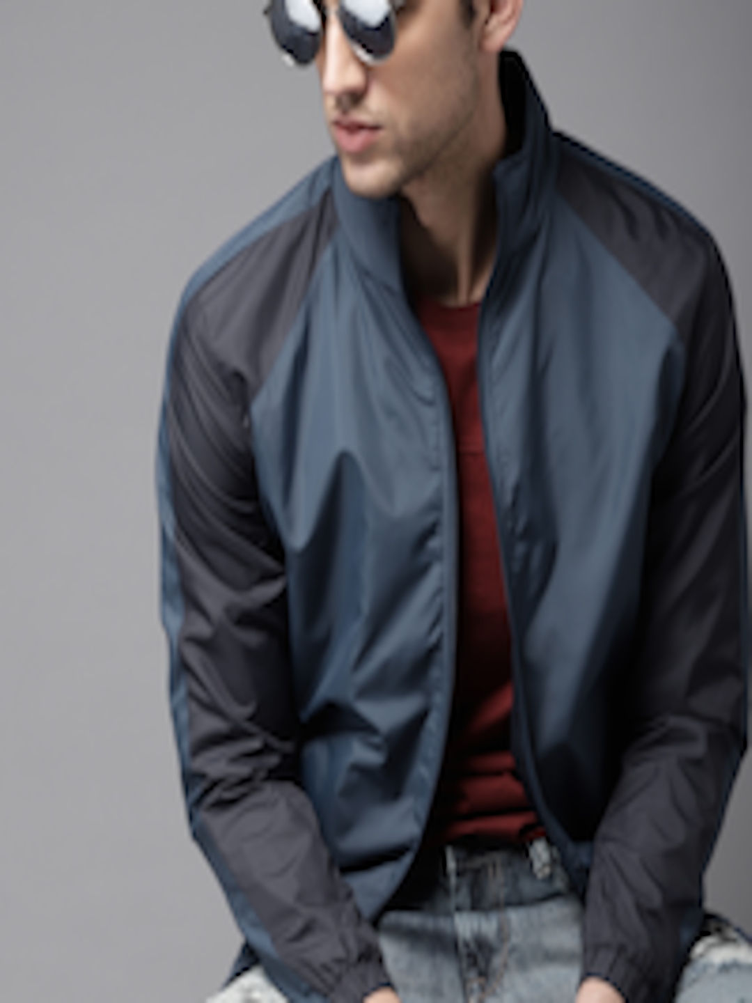 Buy HERE&NOW Men Navy Blue Solid Lightweight Sporty Jacket - Jackets ...