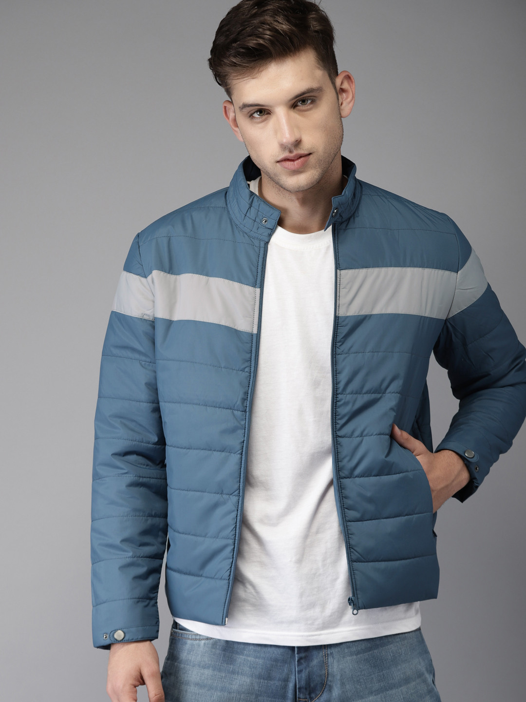 Buy HERE&NOW Men Teal Blue Solid Puffer Jacket Jackets for Men