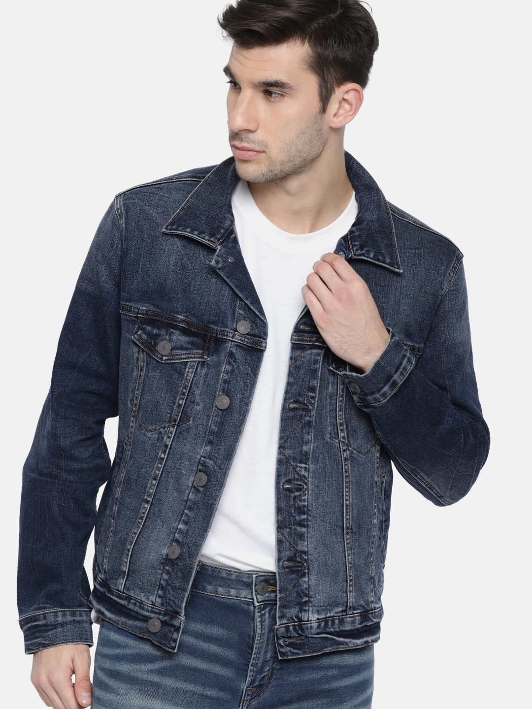 Buy AMERICAN EAGLE OUTFITTERS Men Blue Solid Denim Jacket Jackets for
