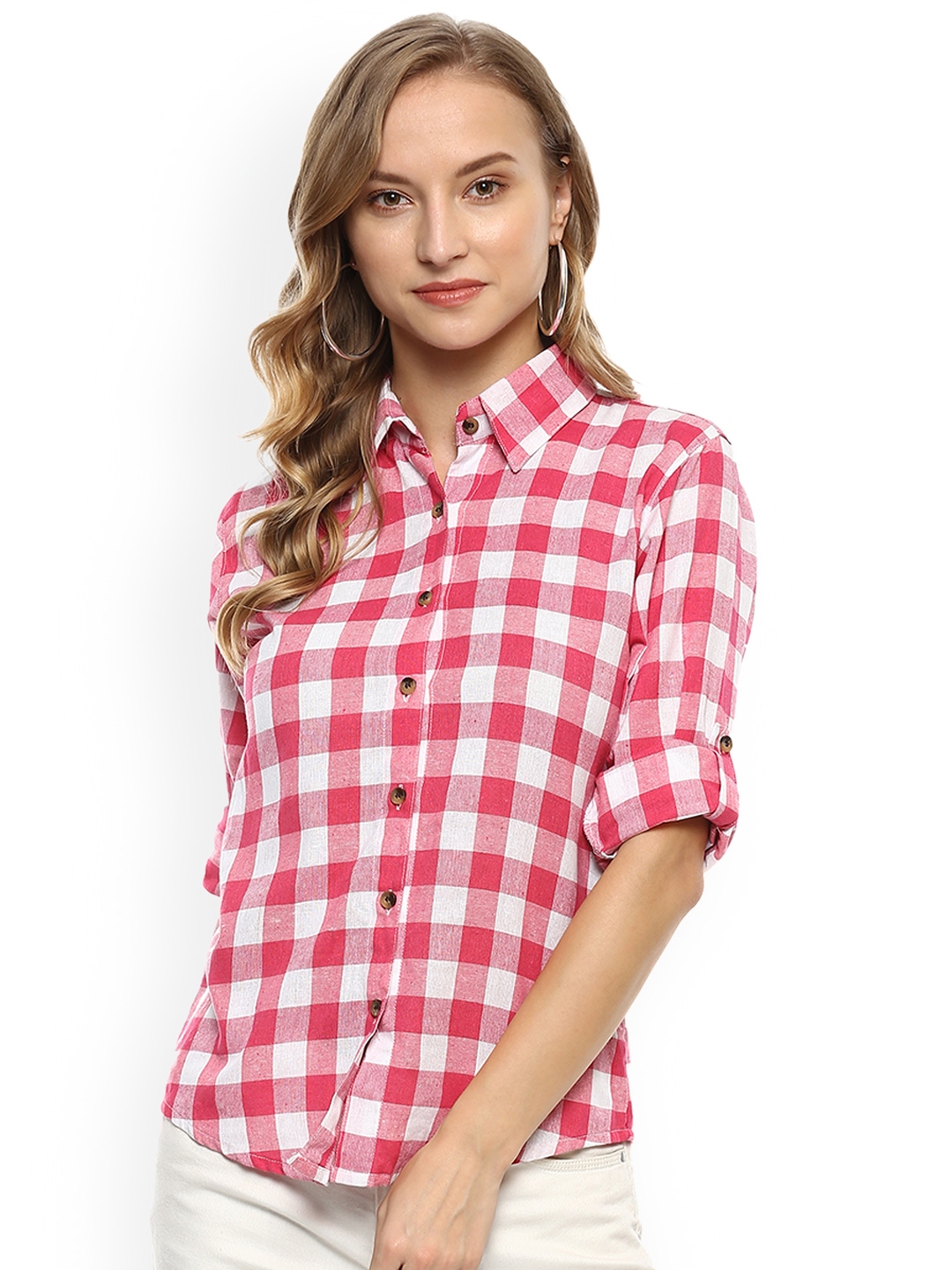 Buy Mayra Women Pink & White Regular Fit Checked Casual Shirt - Shirts ...