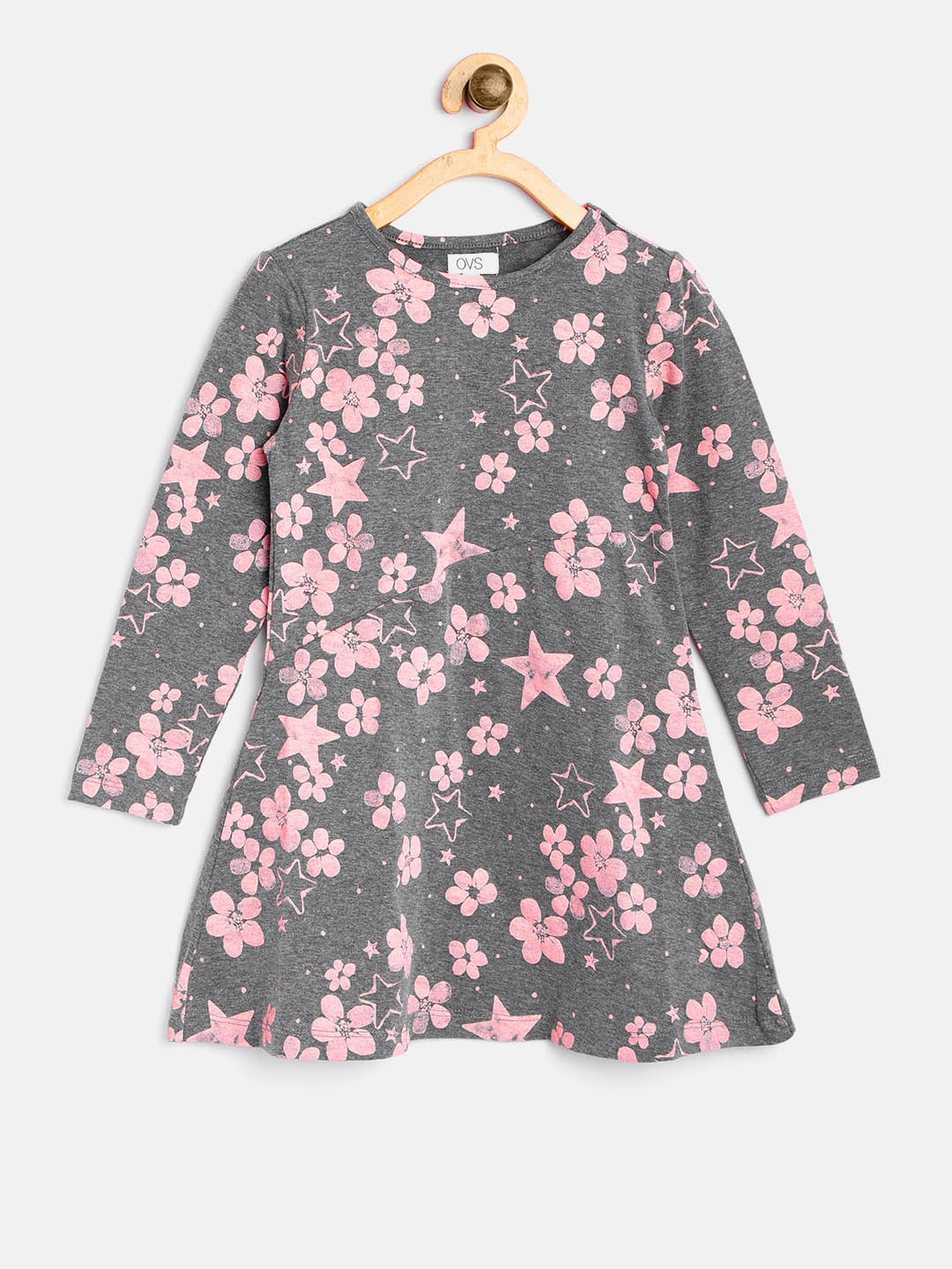 Buy OVS Girls Grey & Pink Printed A Line Dress - Dresses for Girls ...
