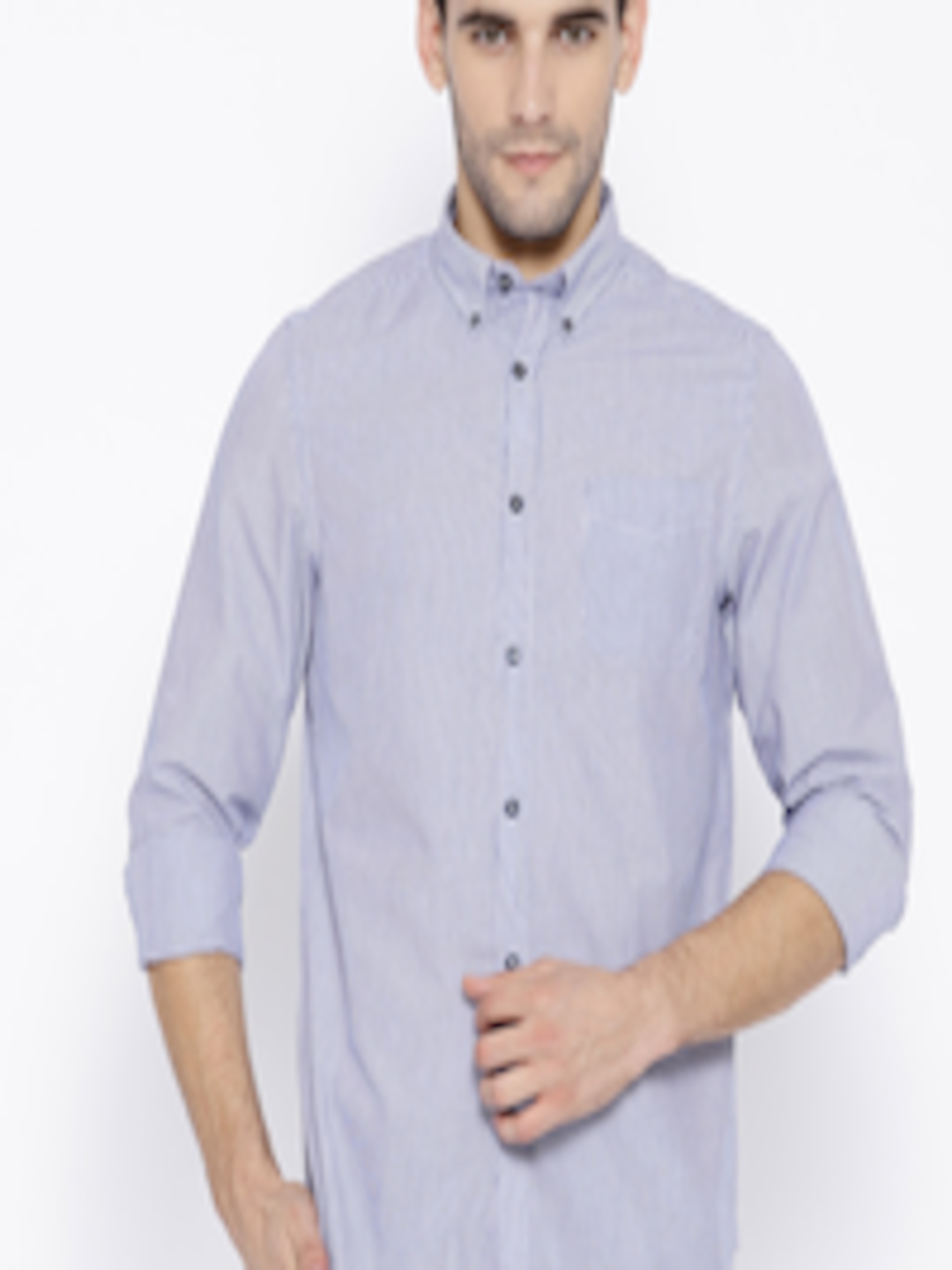 Buy OVS Men Blue & White Slim Fit Striped Casual Shirt - Shirts for Men ...