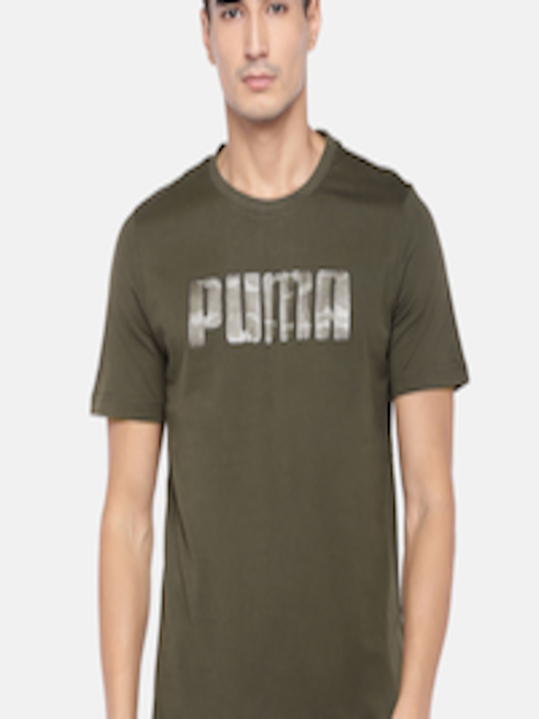 Buy Puma Men Olive Green Printed Camo Logo Pure Cotton T Shirt ...
