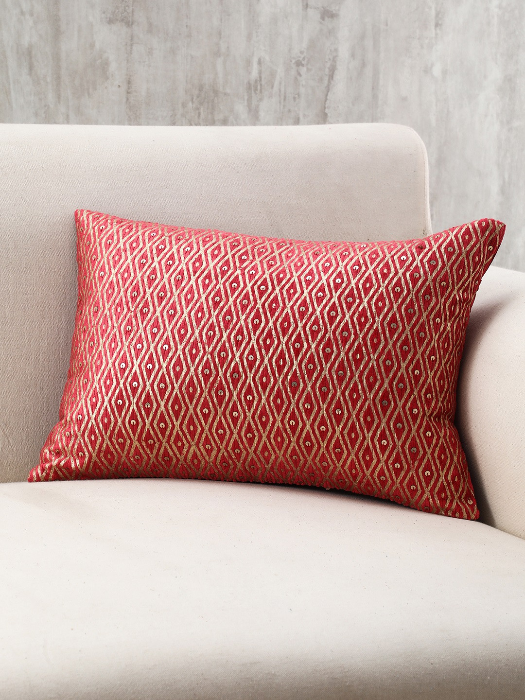 Buy Pure Home And Living Red Geometric Rectangle Cushion Cover