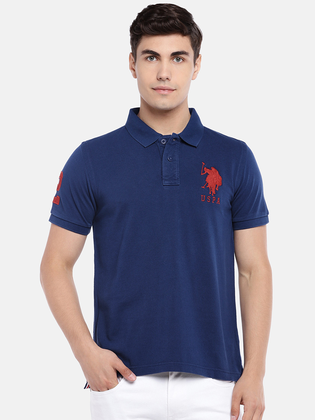 Buy U.S. Polo Assn. Men Navy Blue Solid Polo Collar T Shirt Tshirts