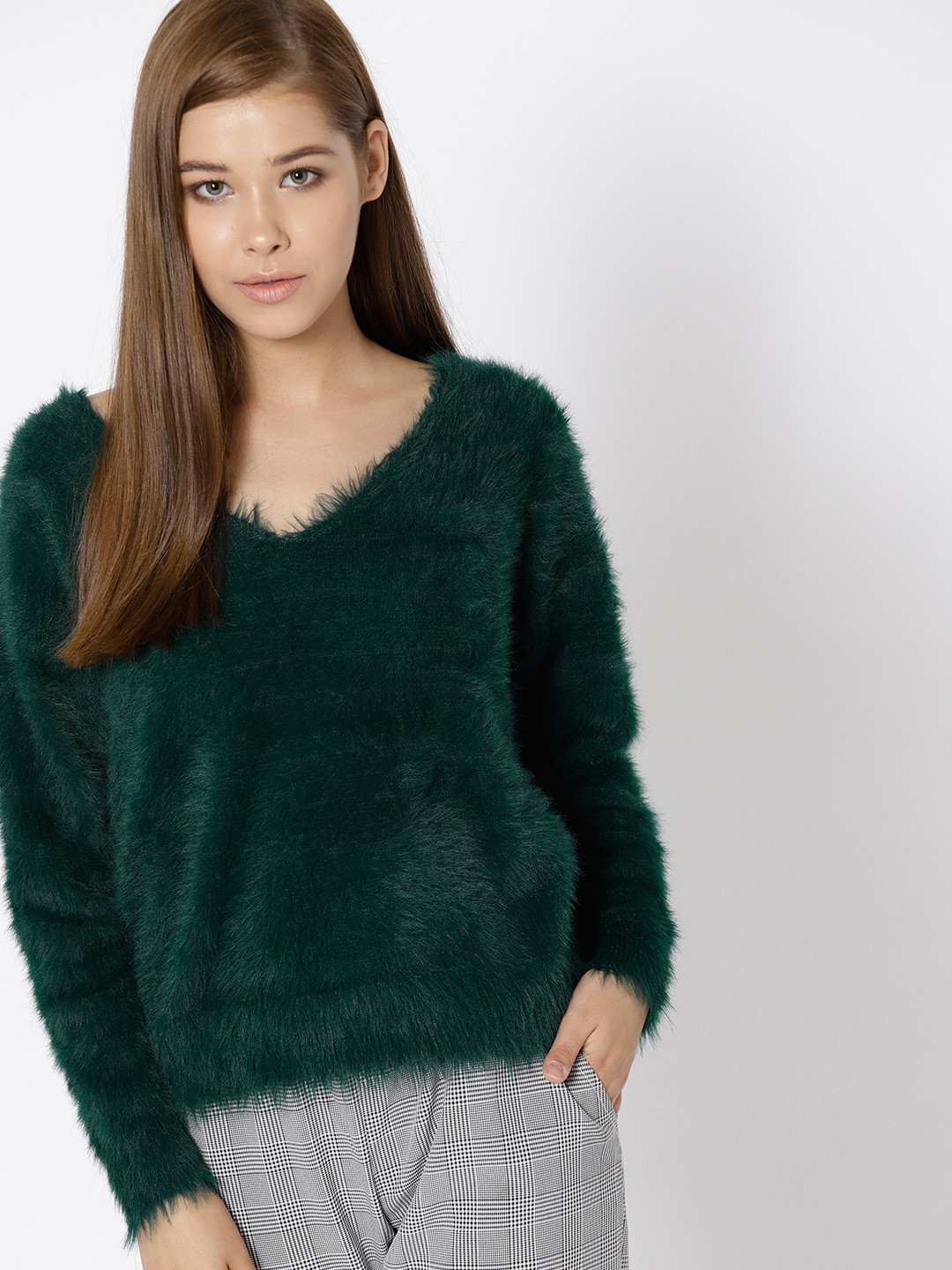 Buy MANGO Women Green Fuzzy Pullover Sweaters for Women 7217420 Myntra
