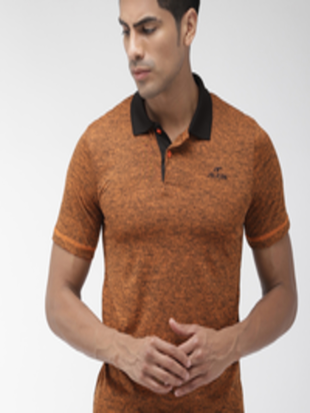 Buy Alcis Men Orange & Black Melange Solid Polo Collar T Shirt ...