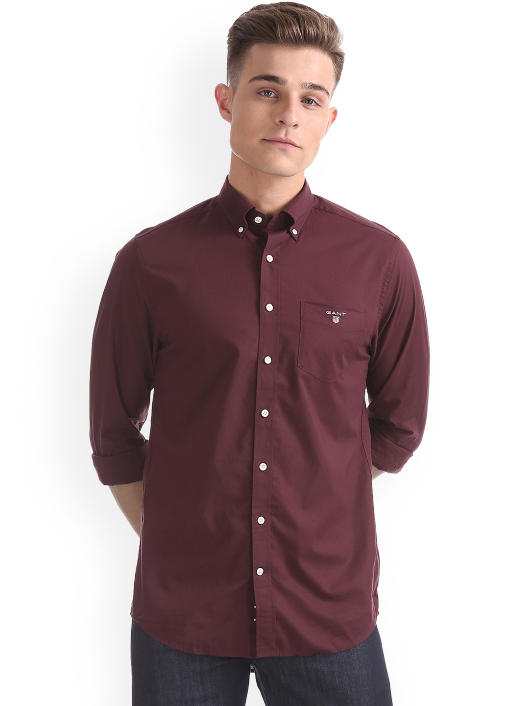 Buy GANT Men Burgundy Regular Fit Solid Casual Shirt Shirts for Men