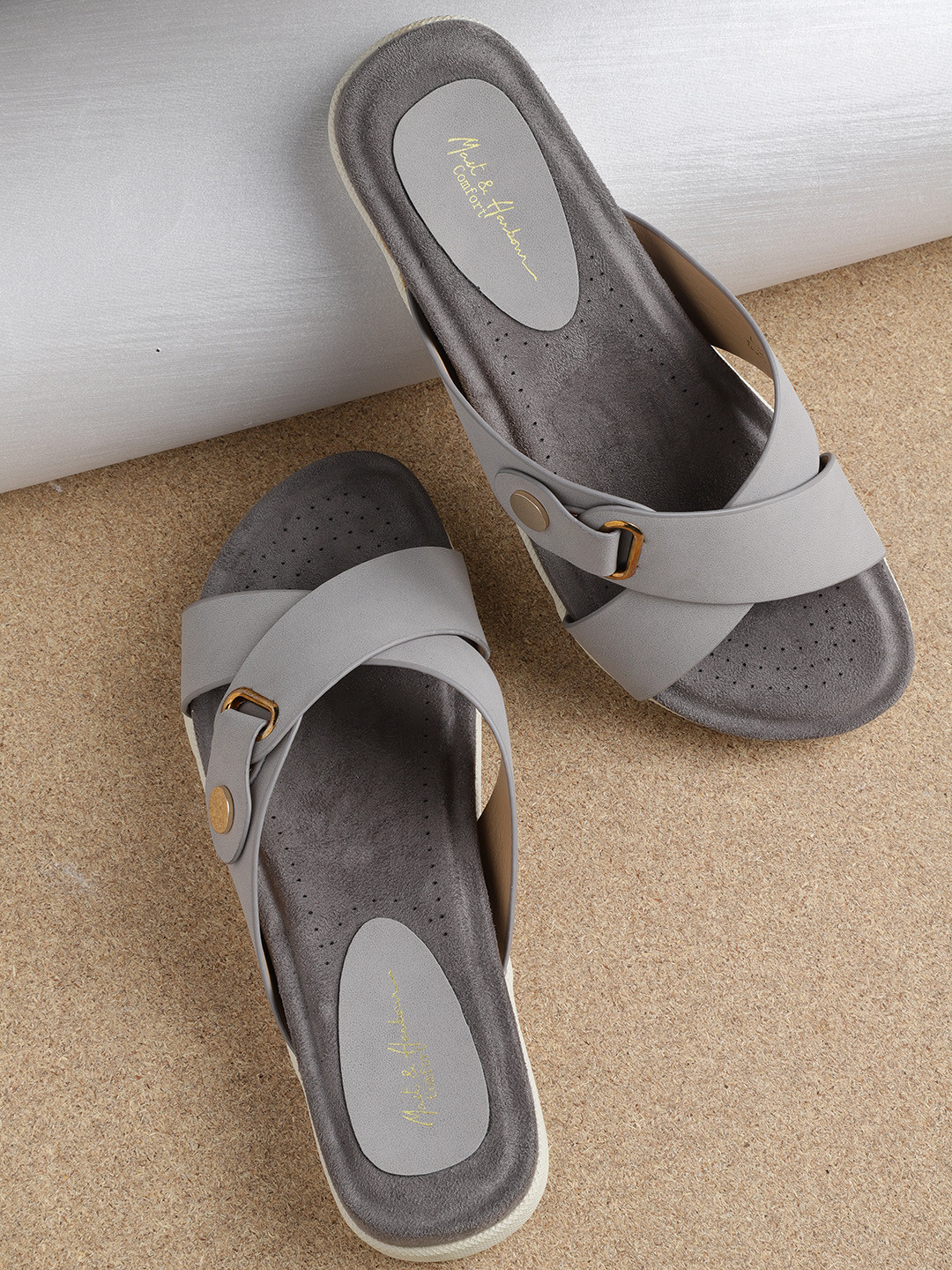 Buy Mast & Harbour Comfort Women Grey Solid Open Toe Flats - Flats for Women 7223707 | Myntra
