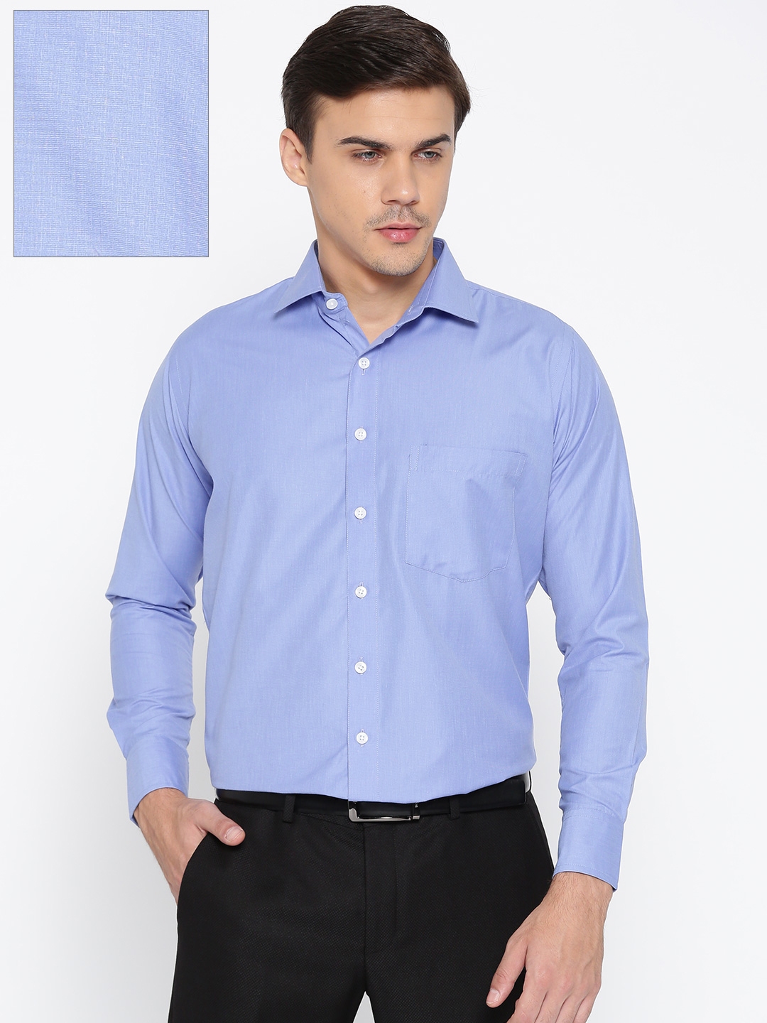 Buy Shaftesbury London Men Blue Smart Slim Fit Solid Formal Shirt ...